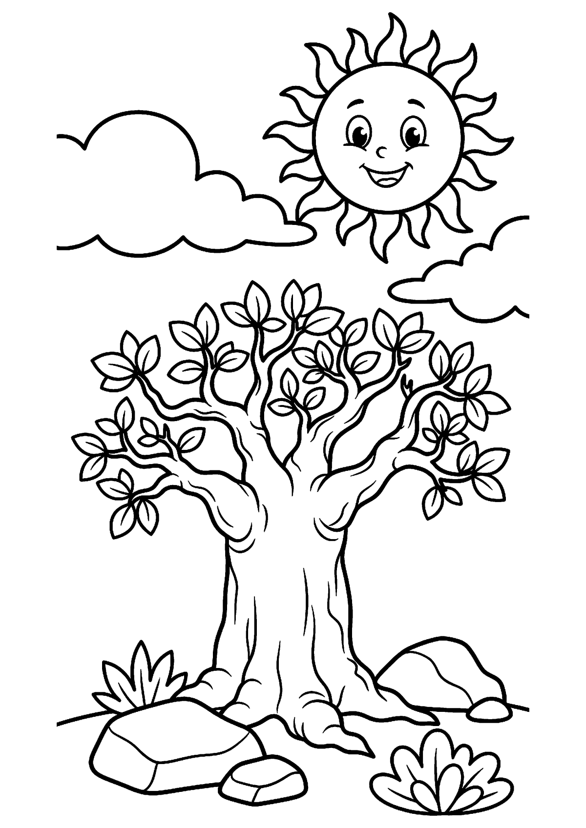 Afrika boom met zon kleurplaat — gratis kleurplaat