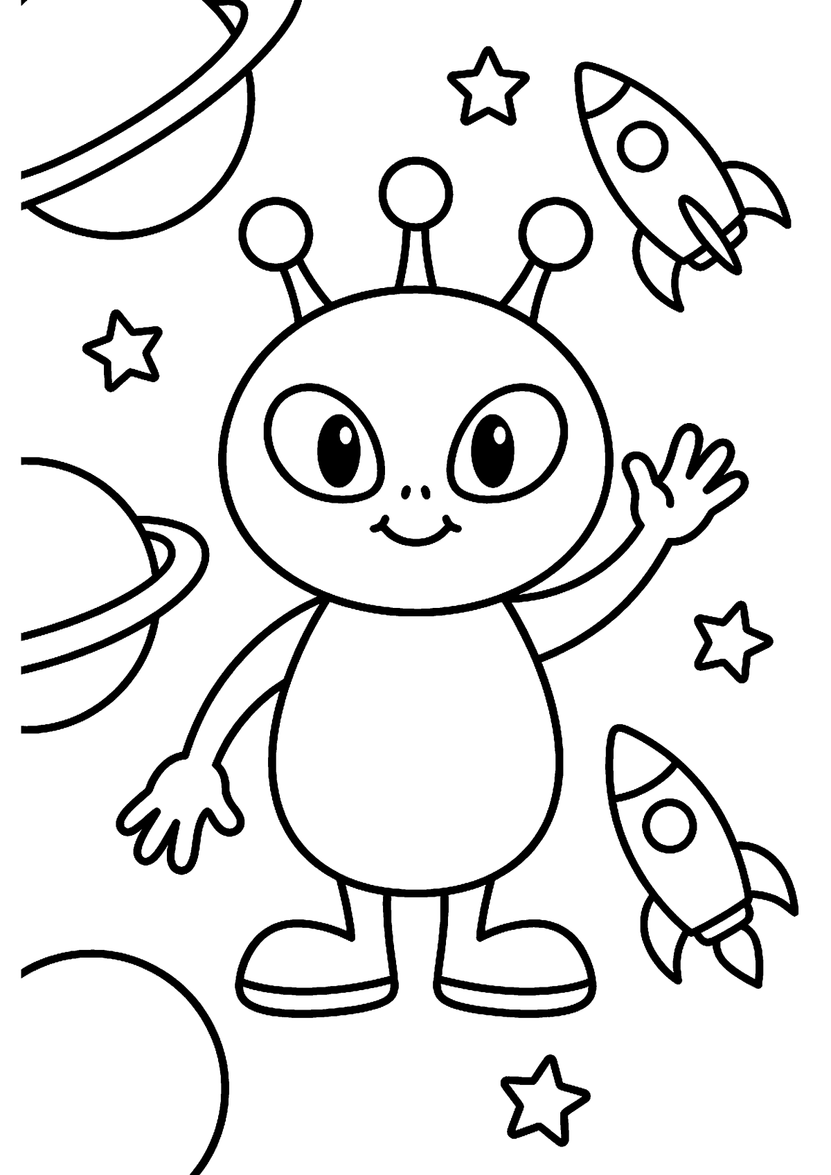 Alien zwaait kleurplaat