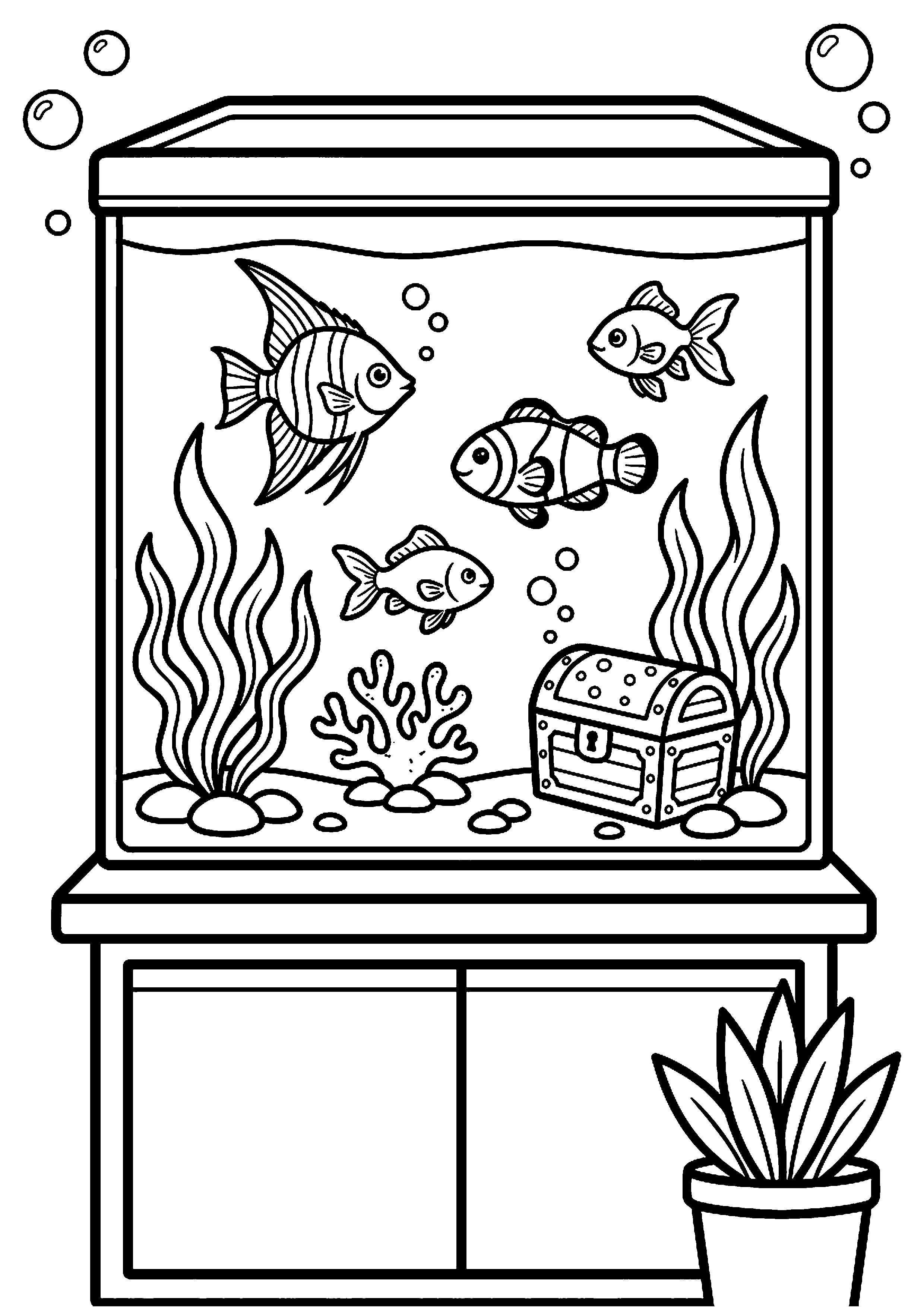 Aquarium met vissen en planten kleurplaat — gratis kleurplaat