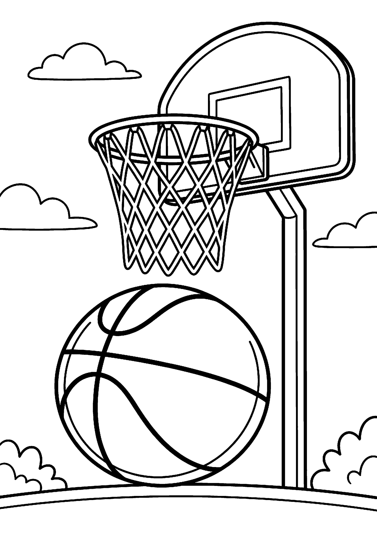 Basketbal en ring kleurplaat — gratis kleurplaat printen