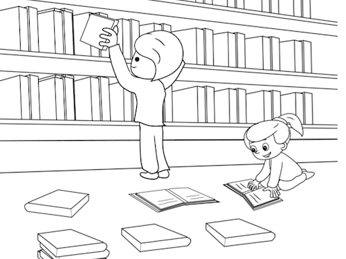 Bibliotheek Kleurplaat — gratis kleurplaat printen