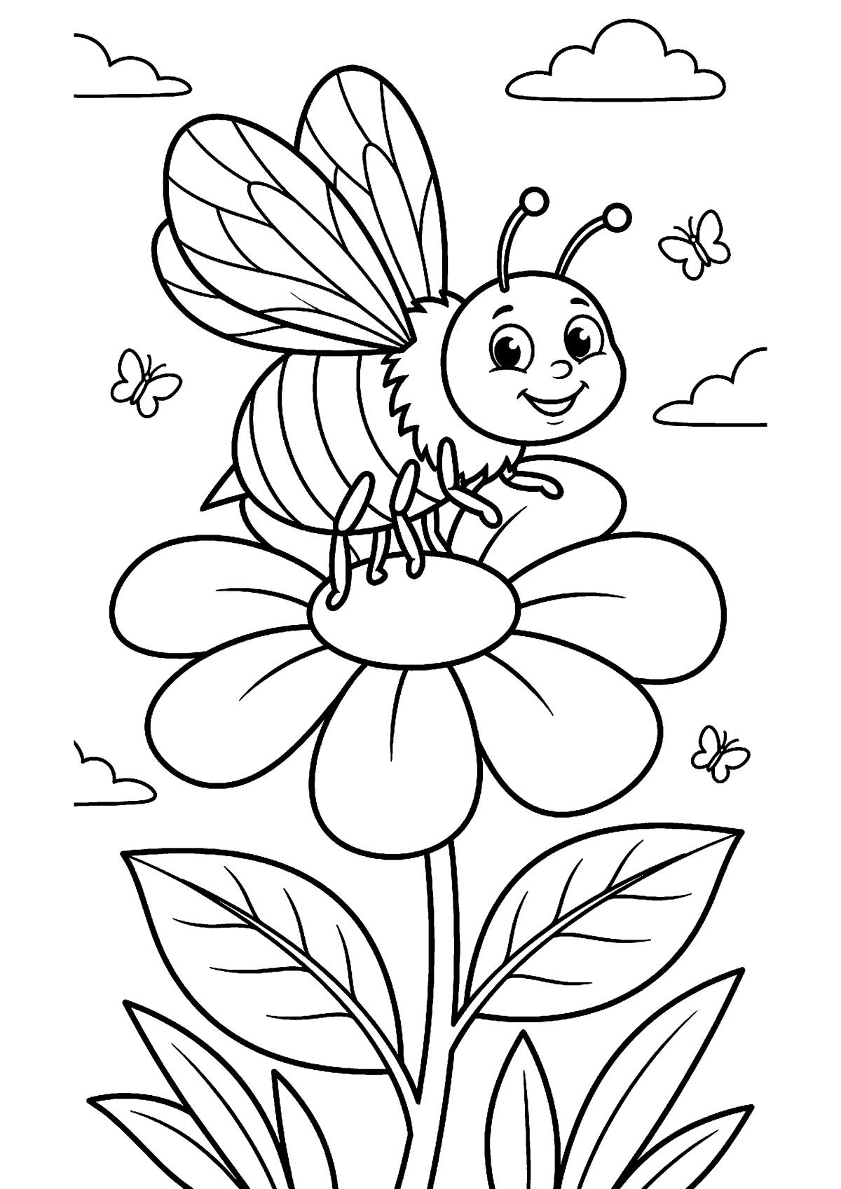 Bij op bloem kleurplaat — gratis kleurplaat