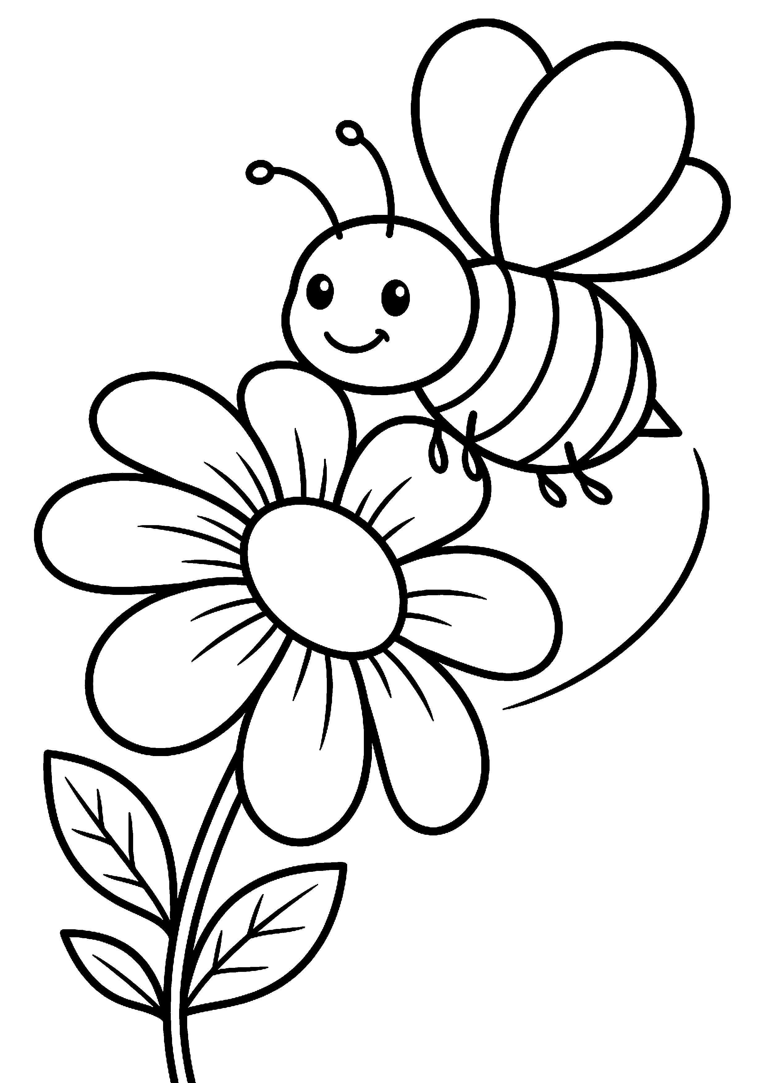 Bij vliegt rond bloem kleurplaat — gratis kleurplaat