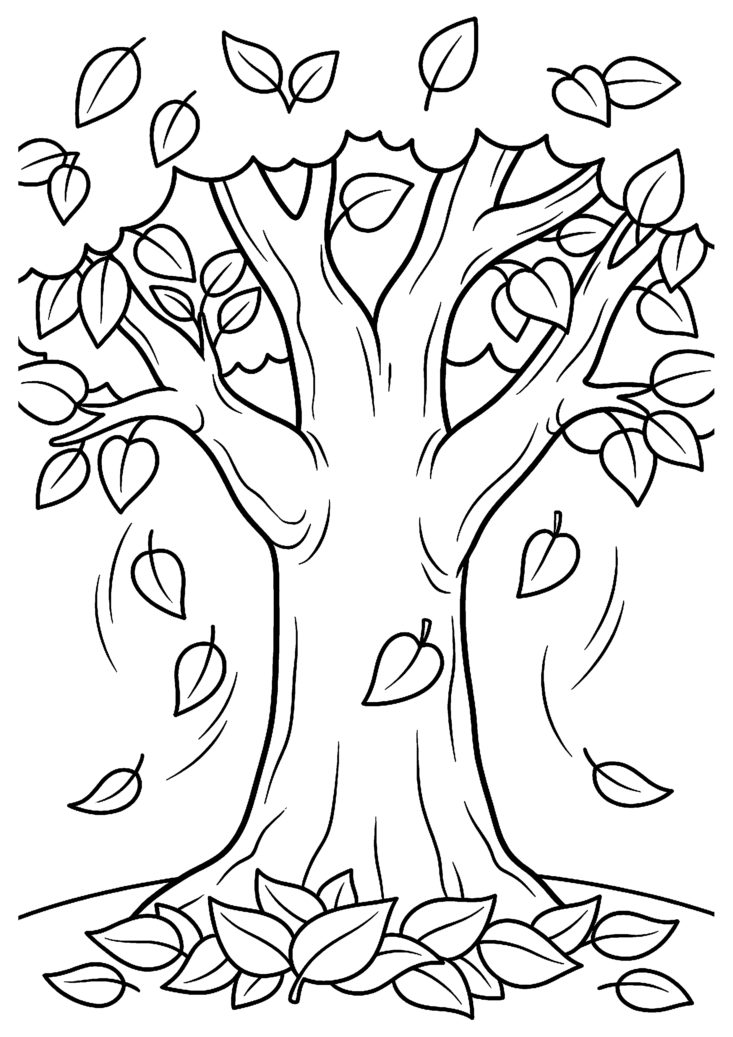 Boom met vallende bladeren kleurplaat