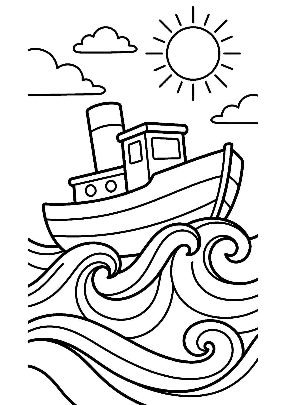 Boot met golven kleurplaat — gratis kleurplaat