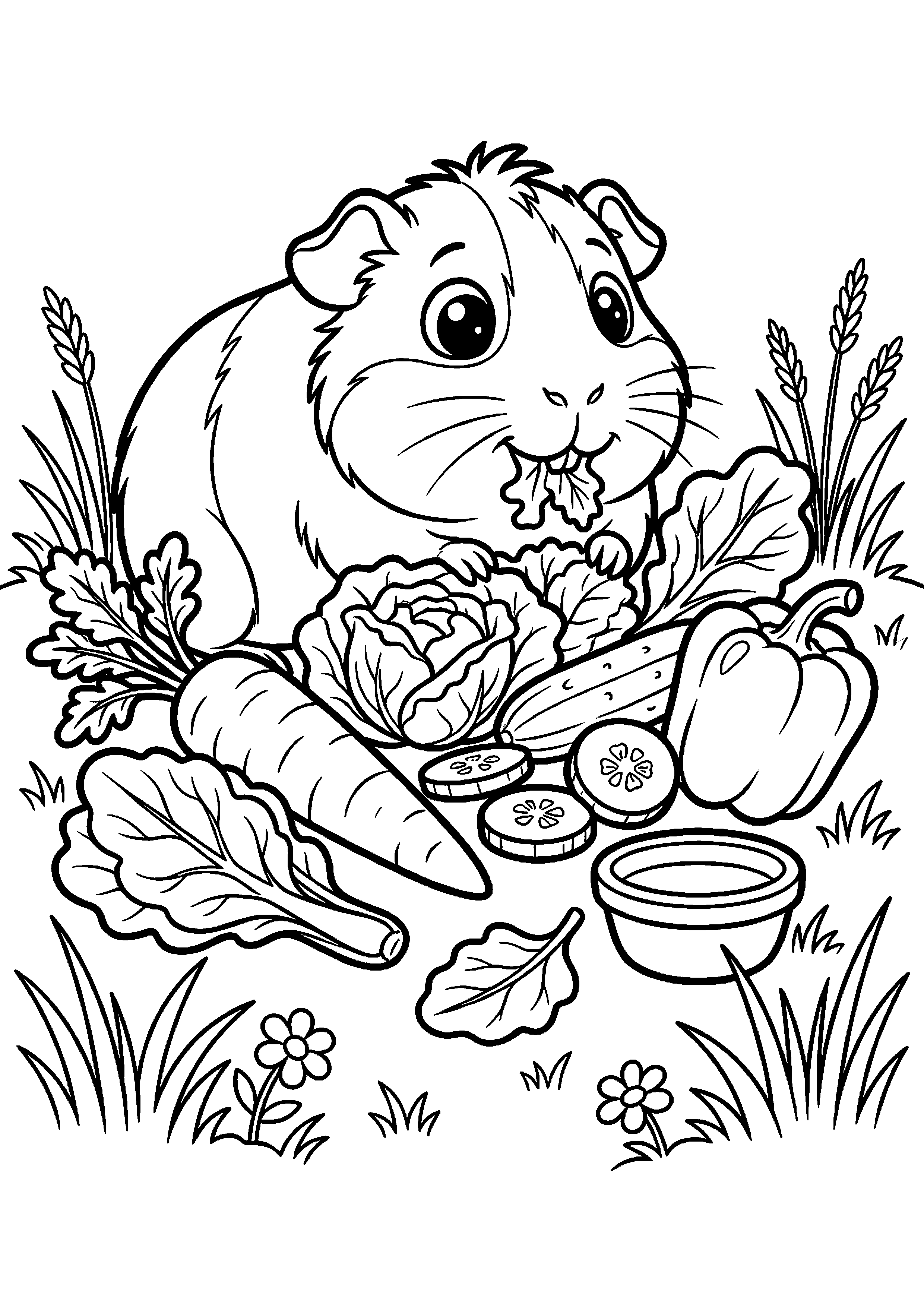 Cavia eet groente kleurplaat — gratis kleurplaat printen