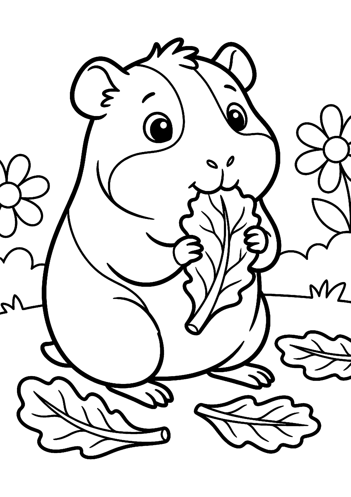 Cavia eet sla kleurplaat — gratis kleurplaat printen