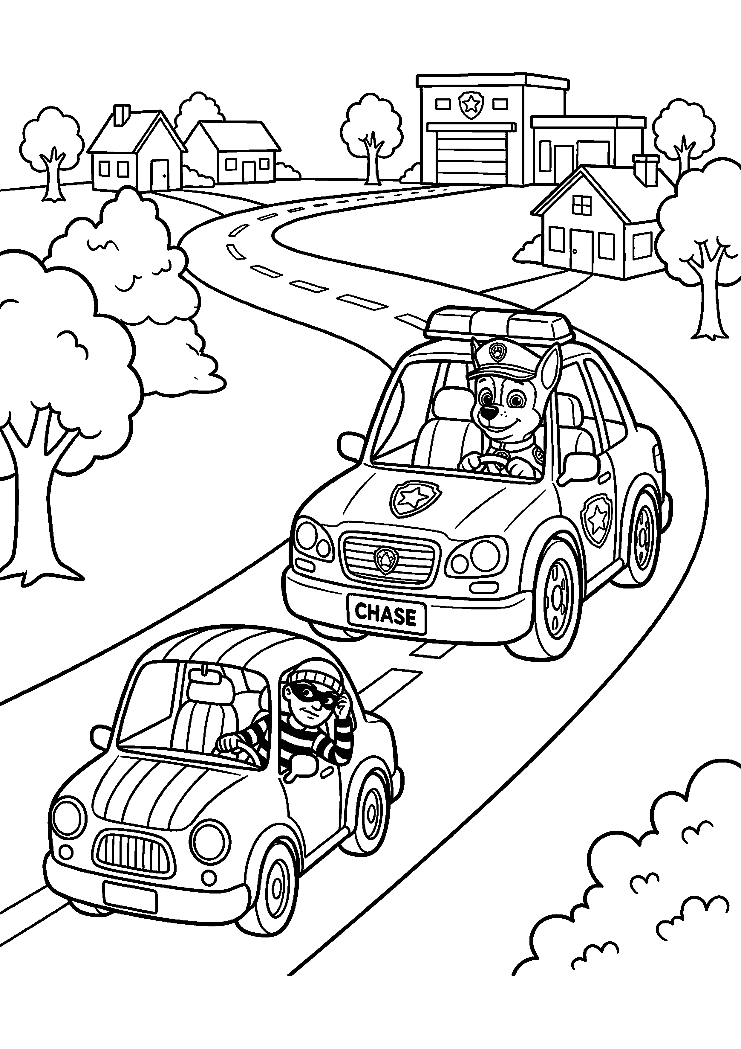 Chase jaagt achter boef aan kleurplaat