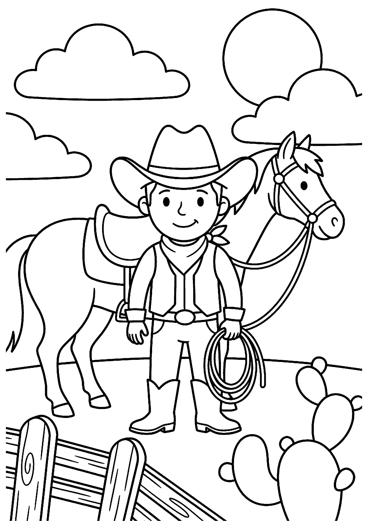 Cowboy met hoed kleurplaat — gratis kleurplaat printen