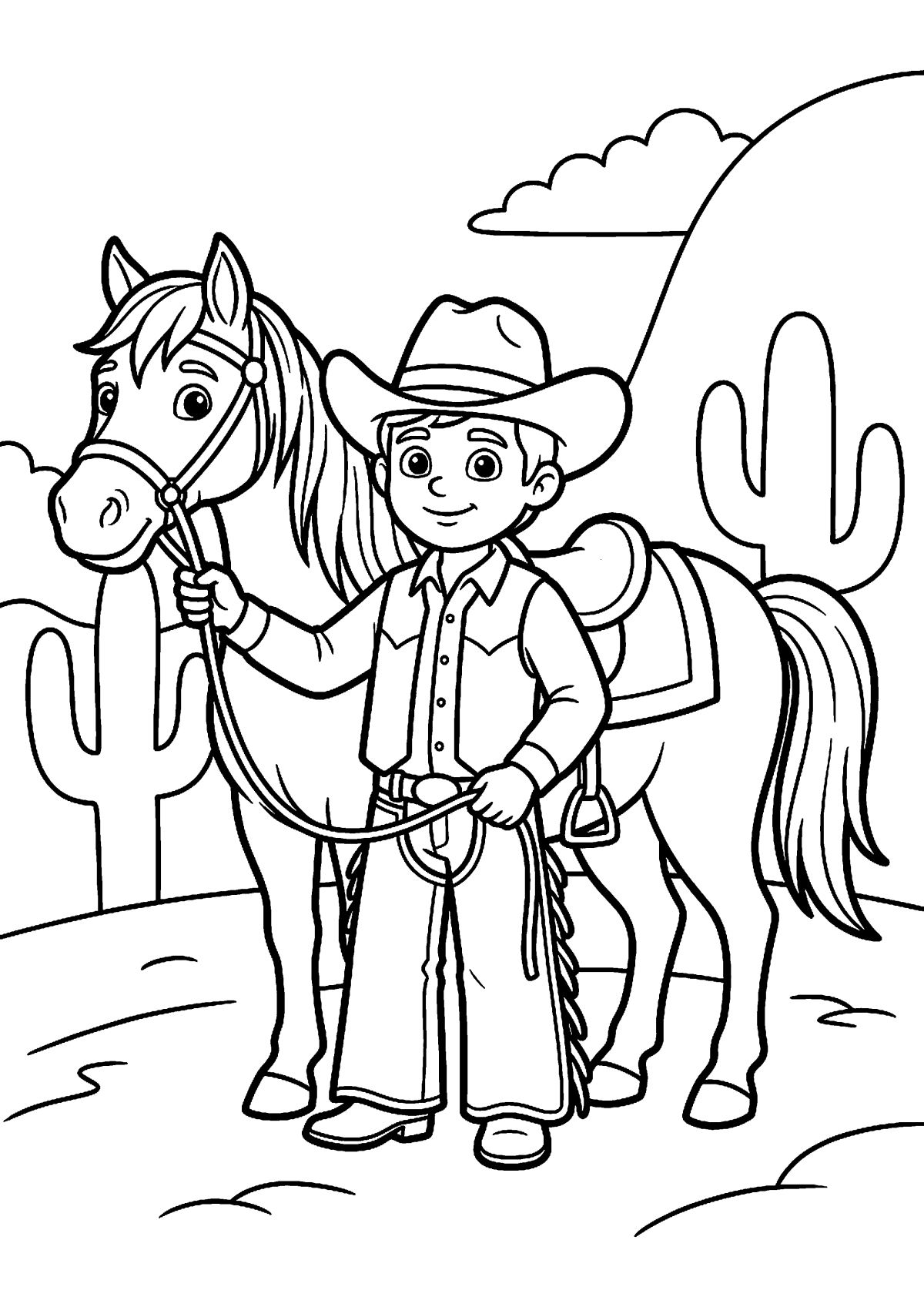 Cowboy met paard kleurplaat