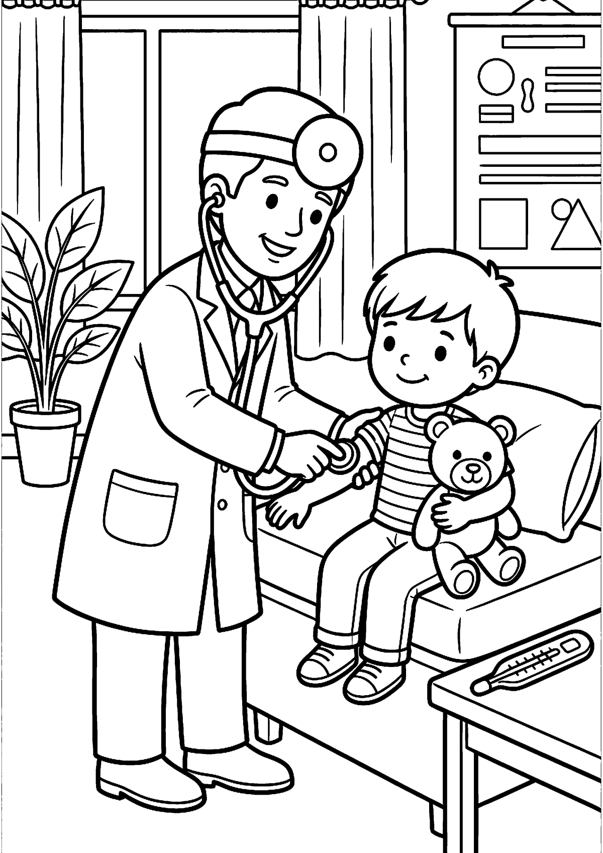 Dokter helpt patient kleurplaat — gratis kleurplaat