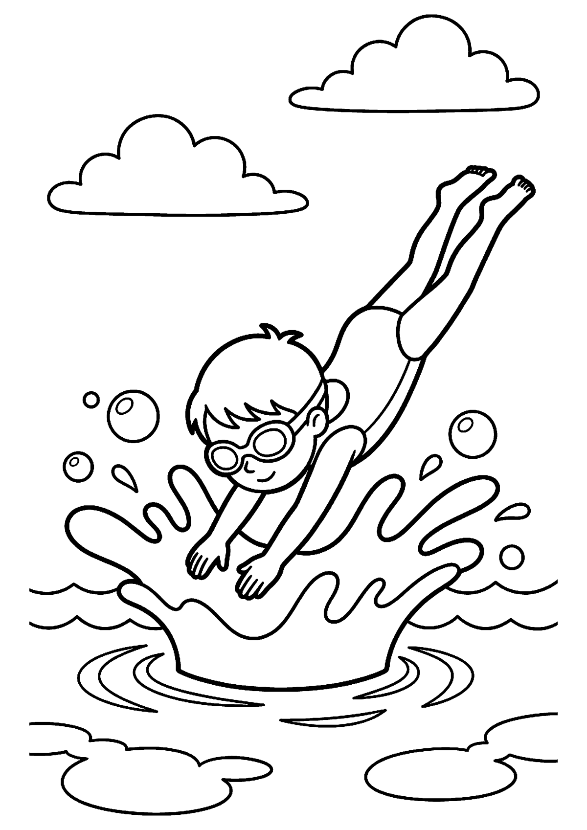 Duikend kind kleurplaat — gratis kleurplaat