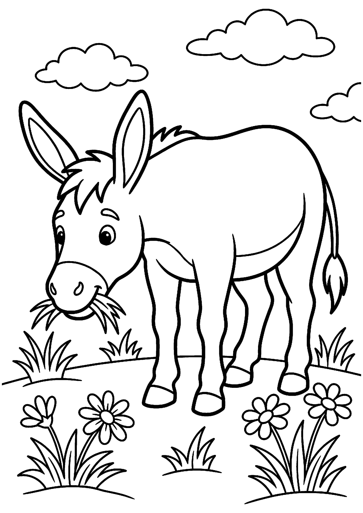 Ezel eet gras kleurplaat — gratis kleurplaat
