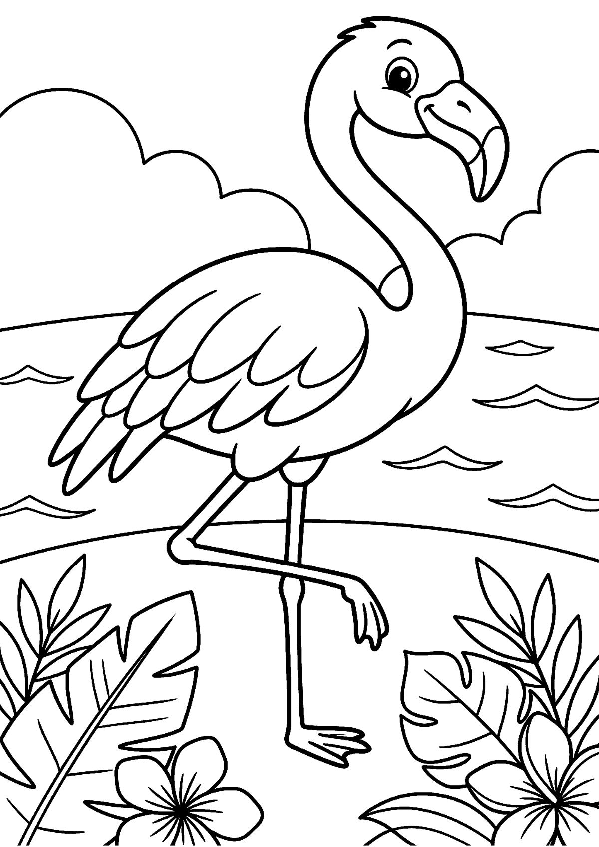 Flamingo op een poot kleurplaat — gratis kleurplaat