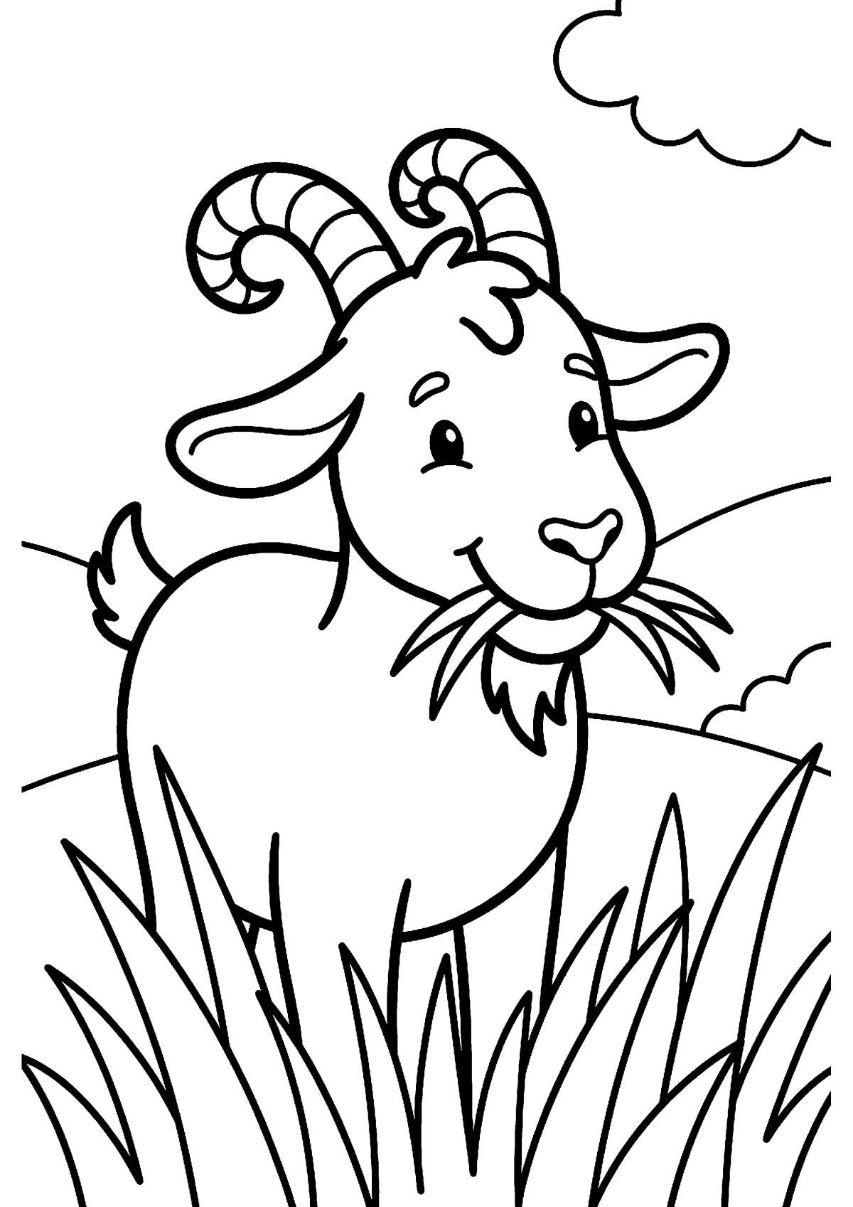 Geit eet gras kleurplaat — gratis kleurplaat printen