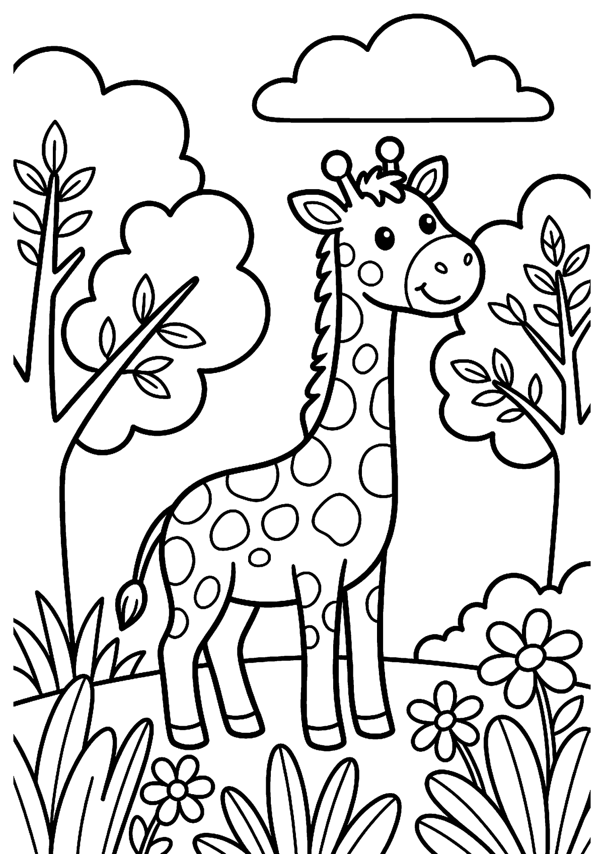 Giraffe in natuur kleurplaat — gratis kleurplaat