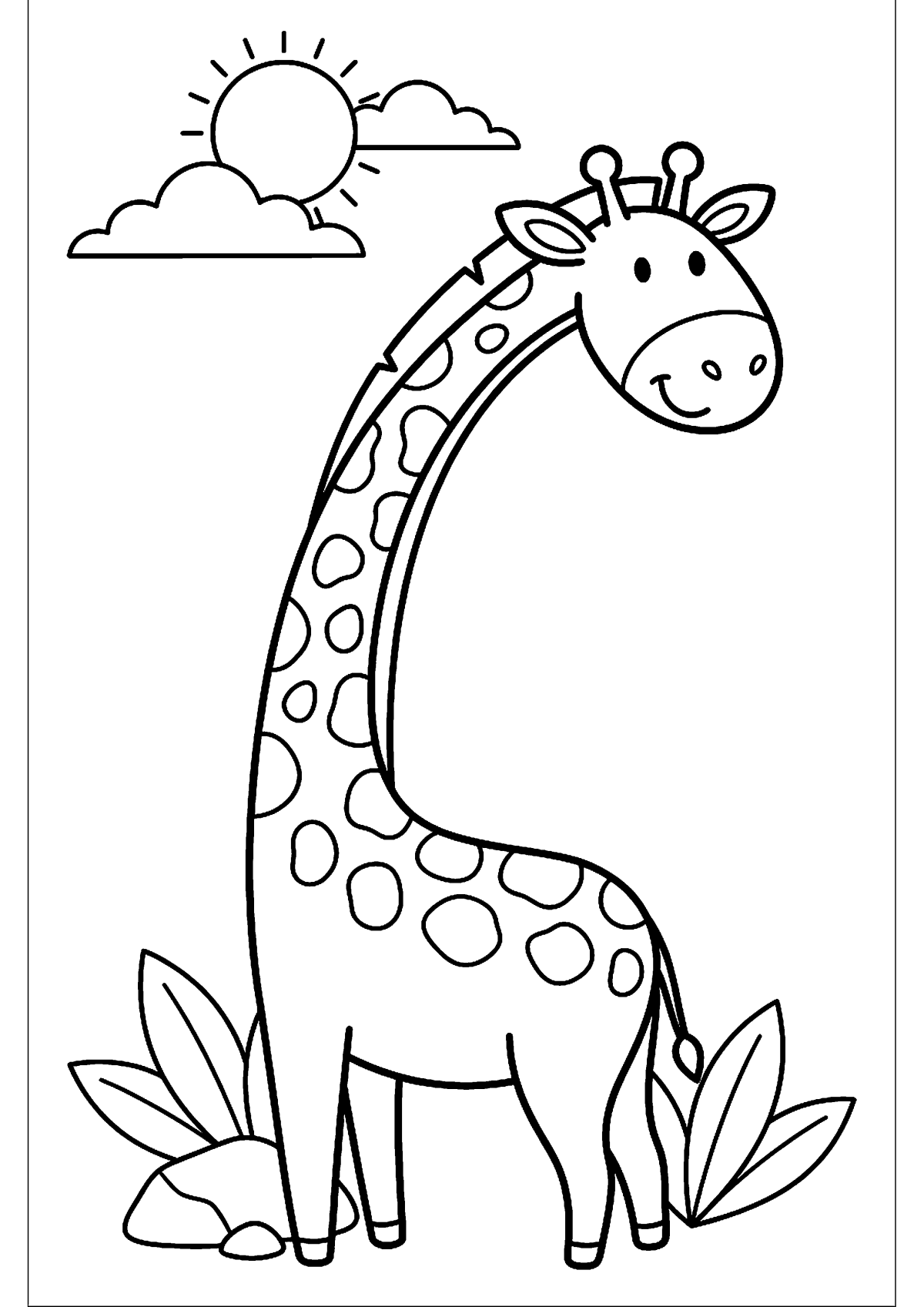 Giraffe met lange nek kleurplaat — gratis kleurplaat