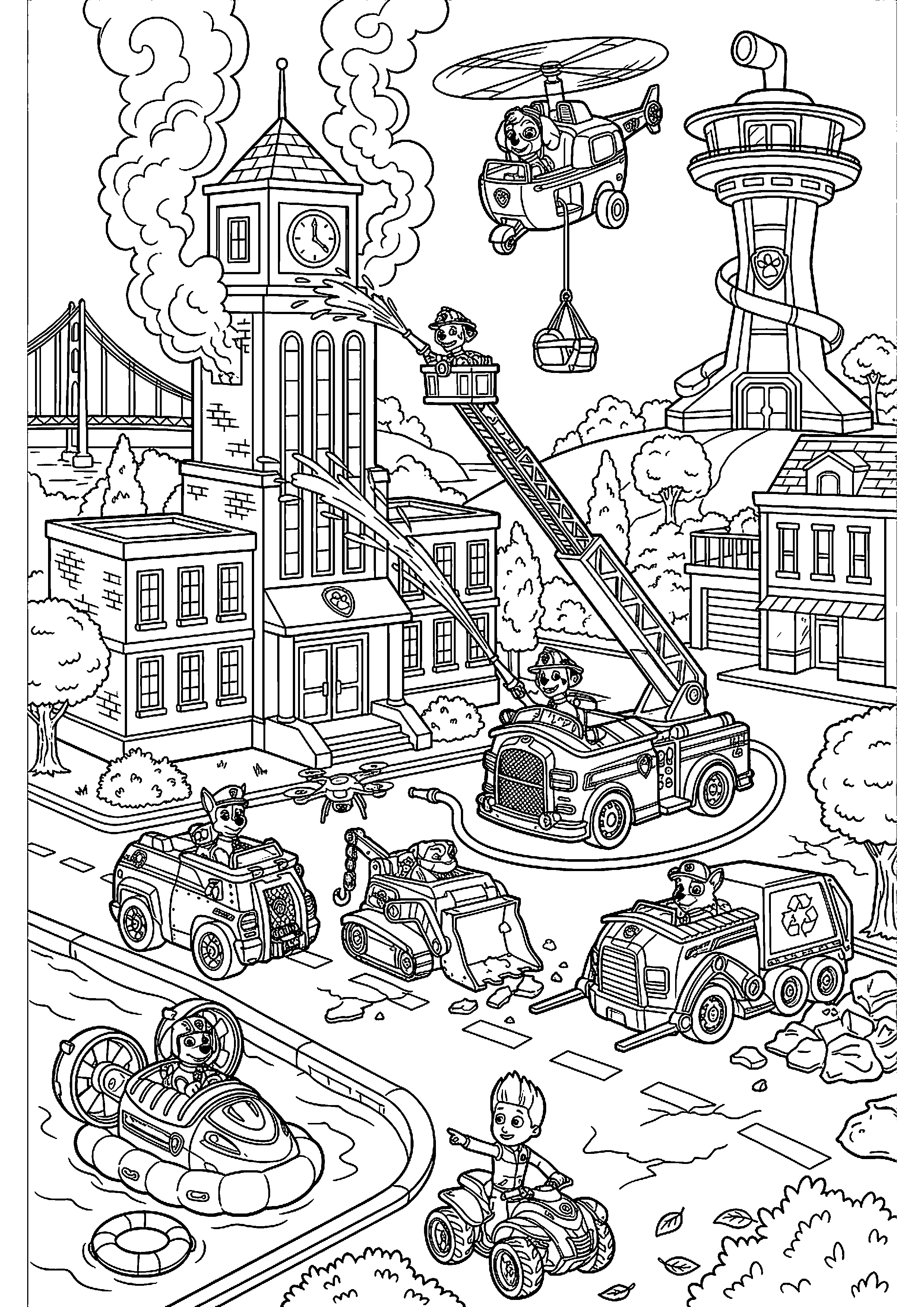 Grote paw patrol reddingsactie in adventure bay kleurplaat — gratis kleurplaat