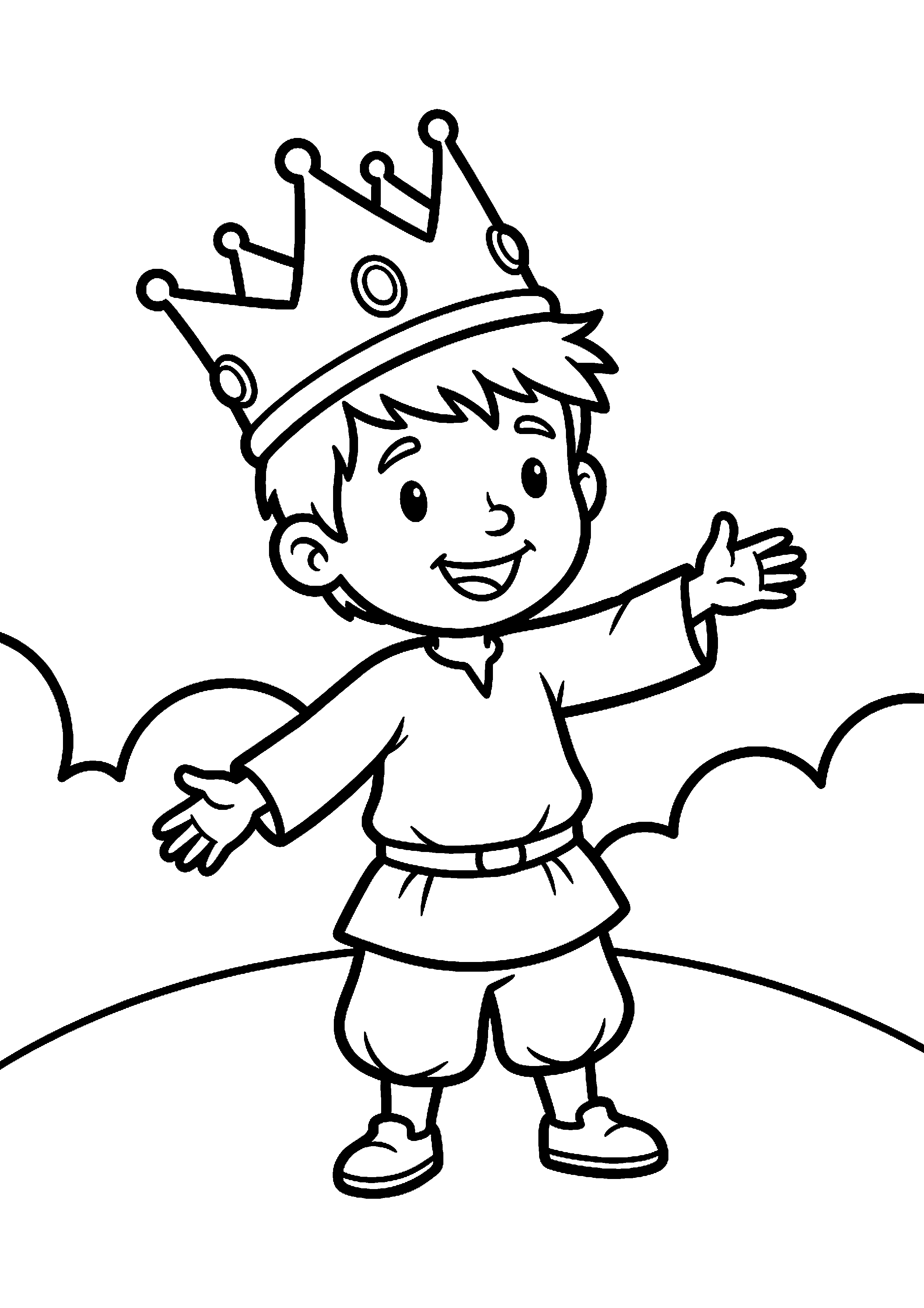 Jongen draagt kroon kleurplaat — gratis kleurplaat