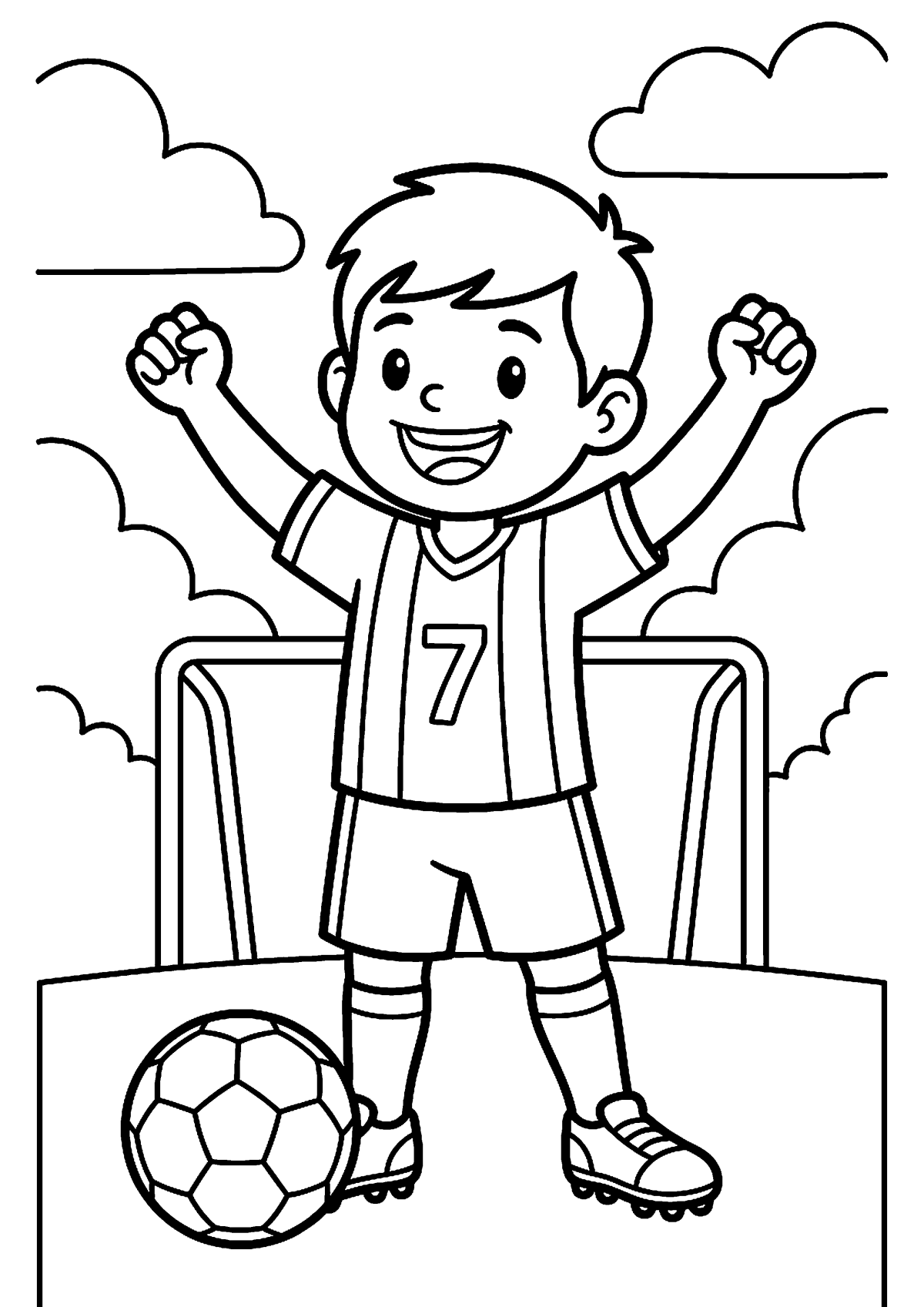 Juichende voetballer kleurplaat