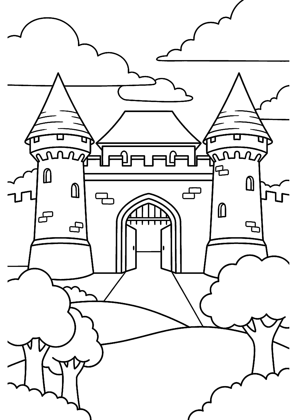 Kasteel met poort kleurplaat