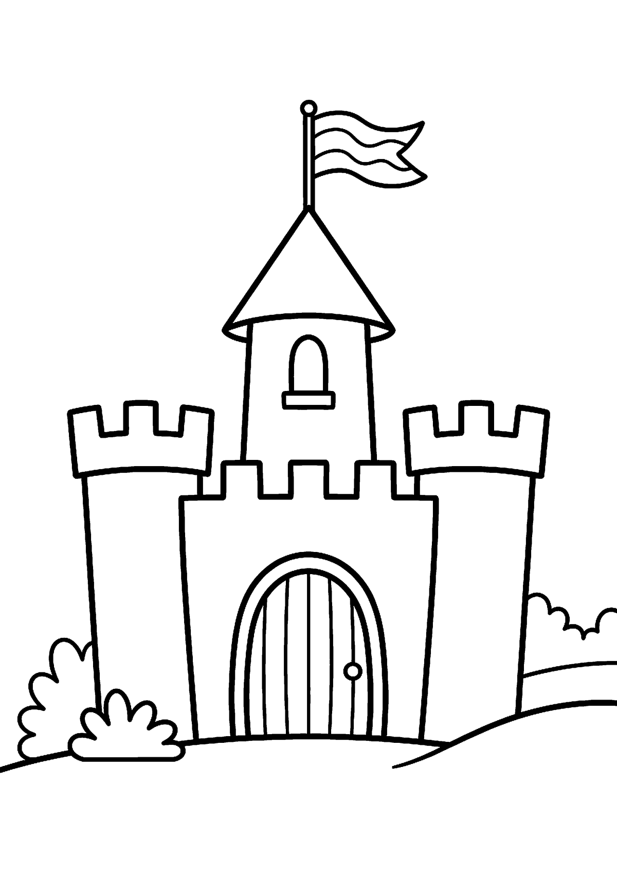 Kasteel met vlag kleurplaat — gratis kleurplaat