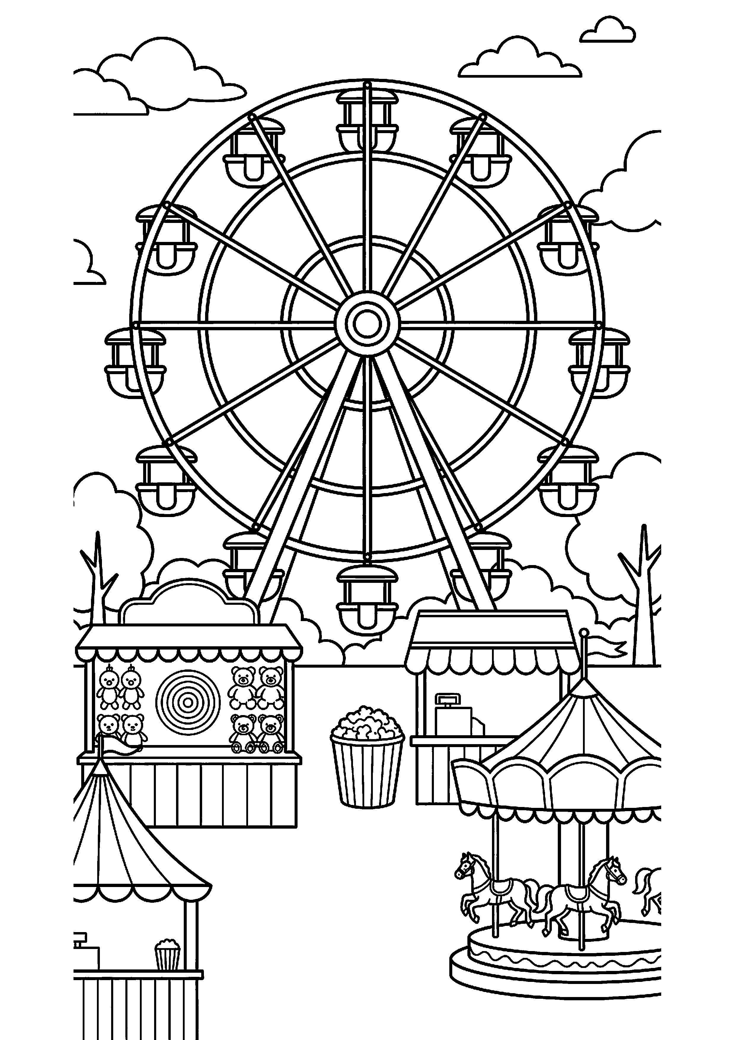 Kermis met reuzenrad kleurplaat — gratis kleurplaat