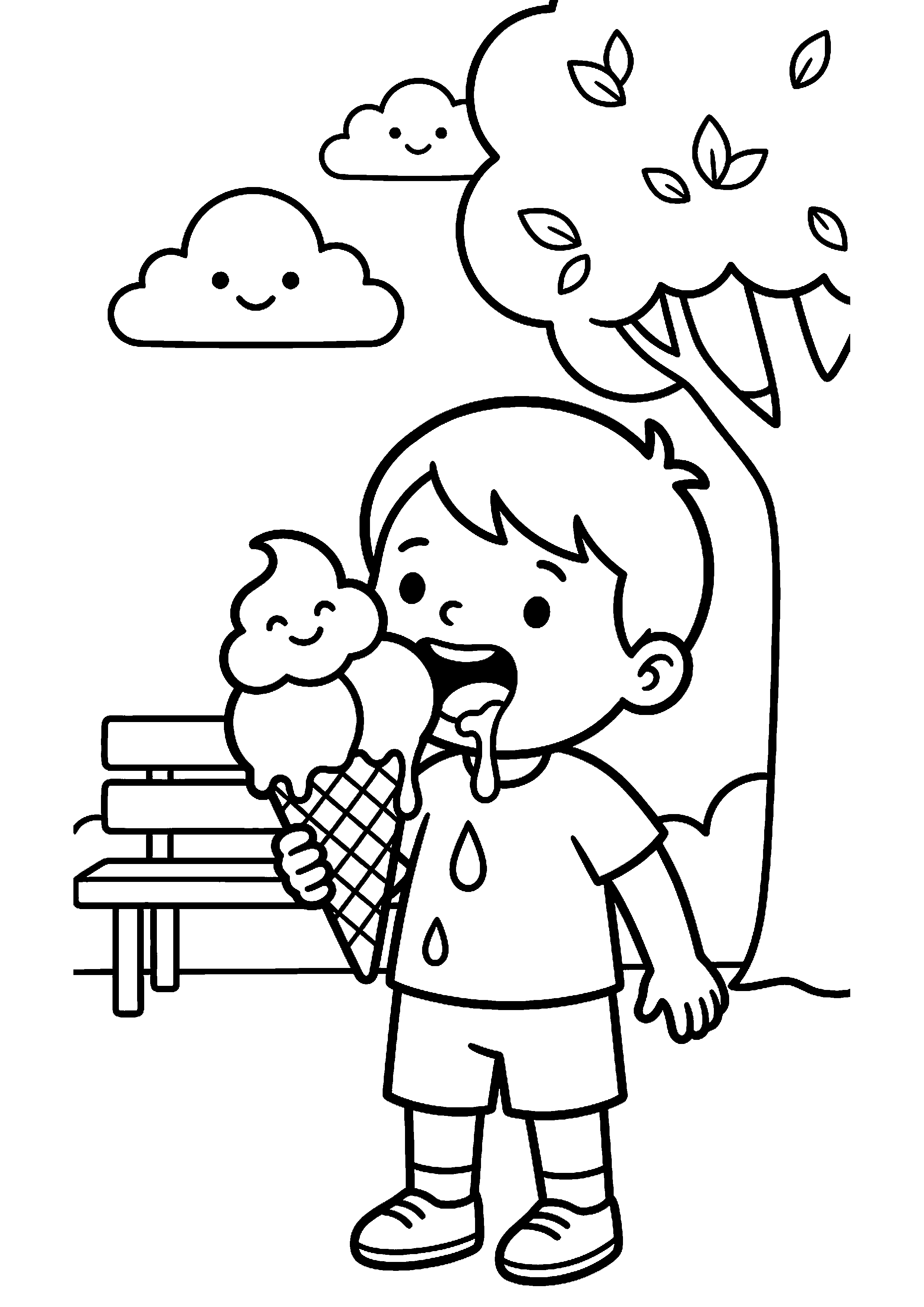 Kind eet een ijsje kleurplaat — gratis kleurplaat printen