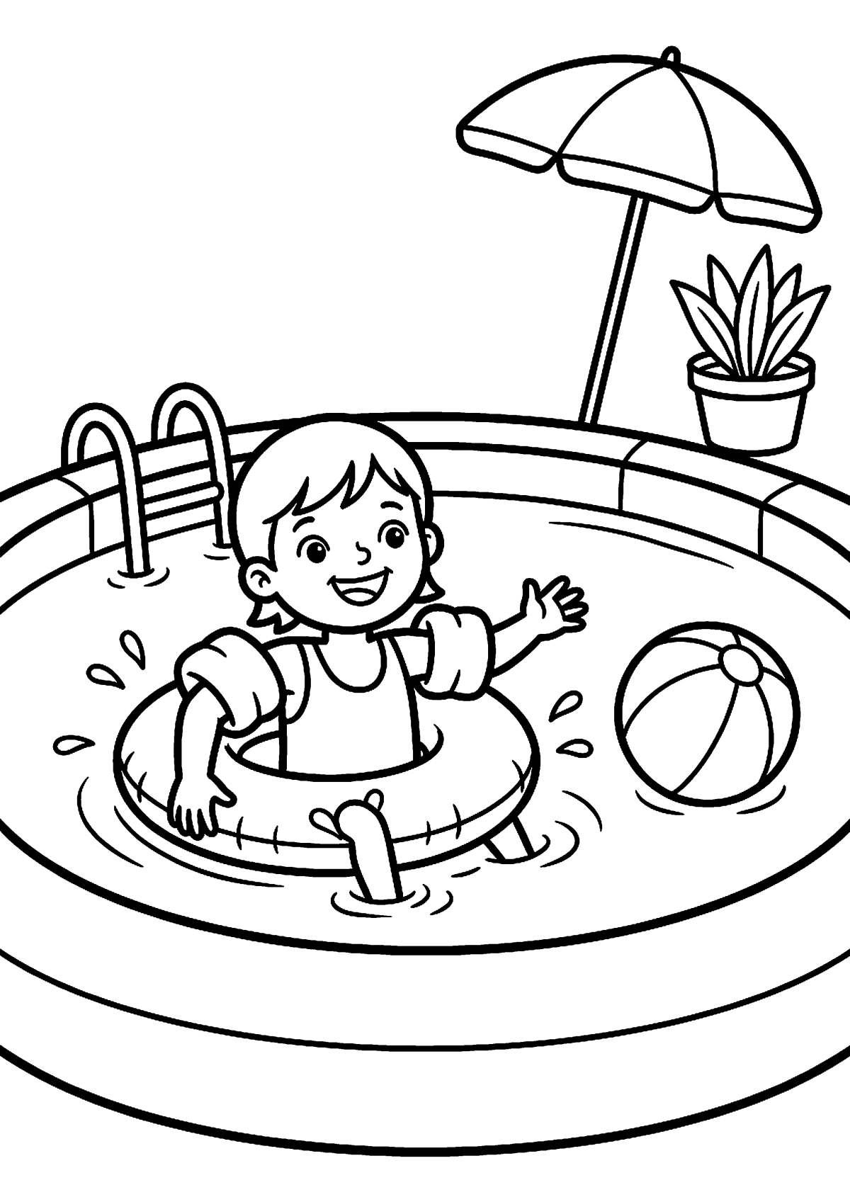 Kind in zwembad kleurplaat — gratis kleurplaat