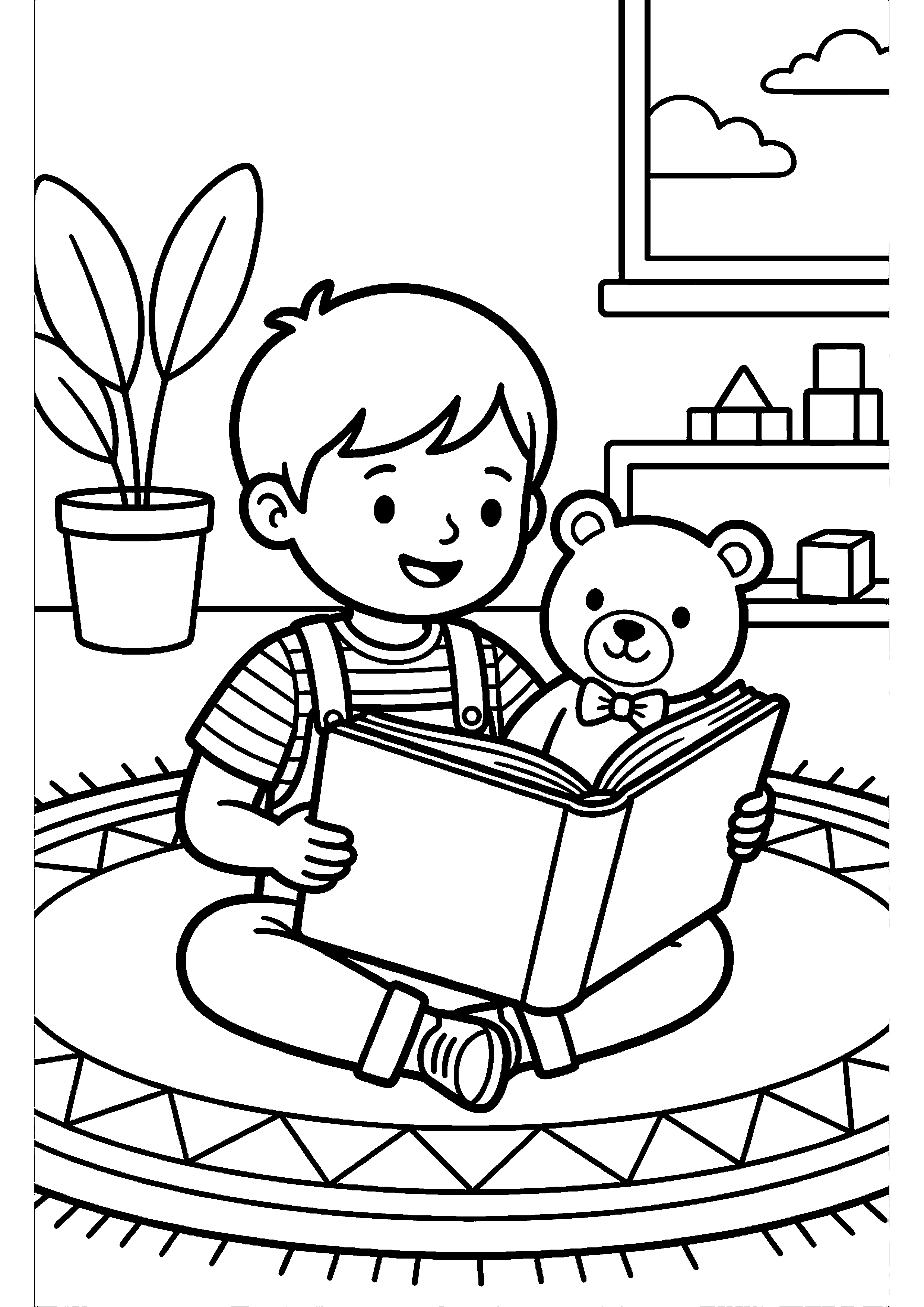 Kind leest samen met vriendje kleurplaat — gratis kleurplaat printen