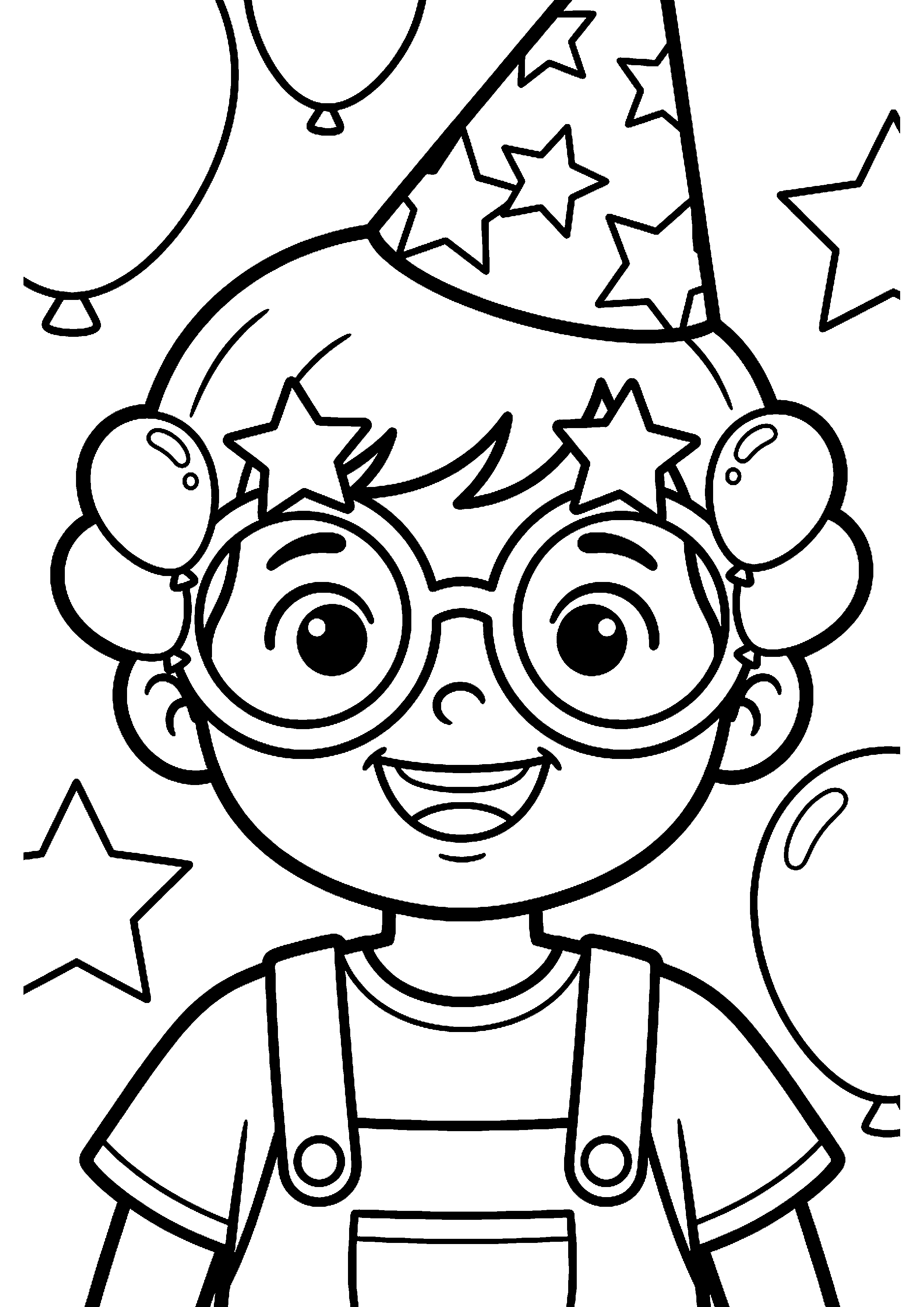 Kind met grote feestbril kleurplaat — gratis kleurplaat printen