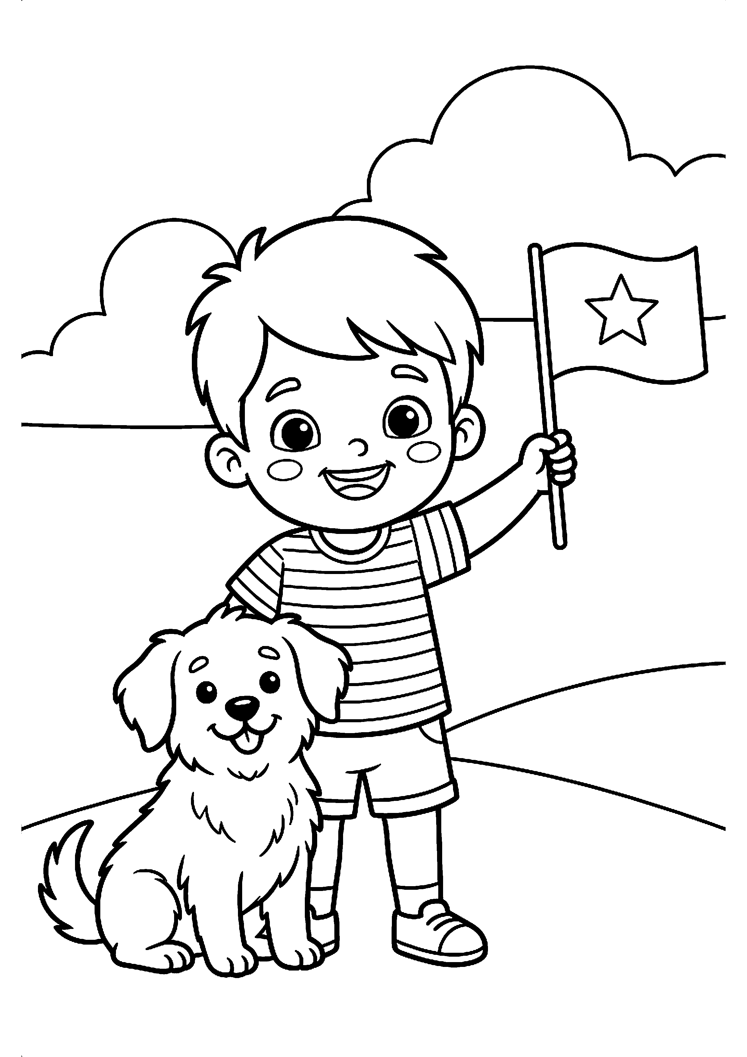 Kind met pet en vlag kleurplaat — gratis kleurplaat printen