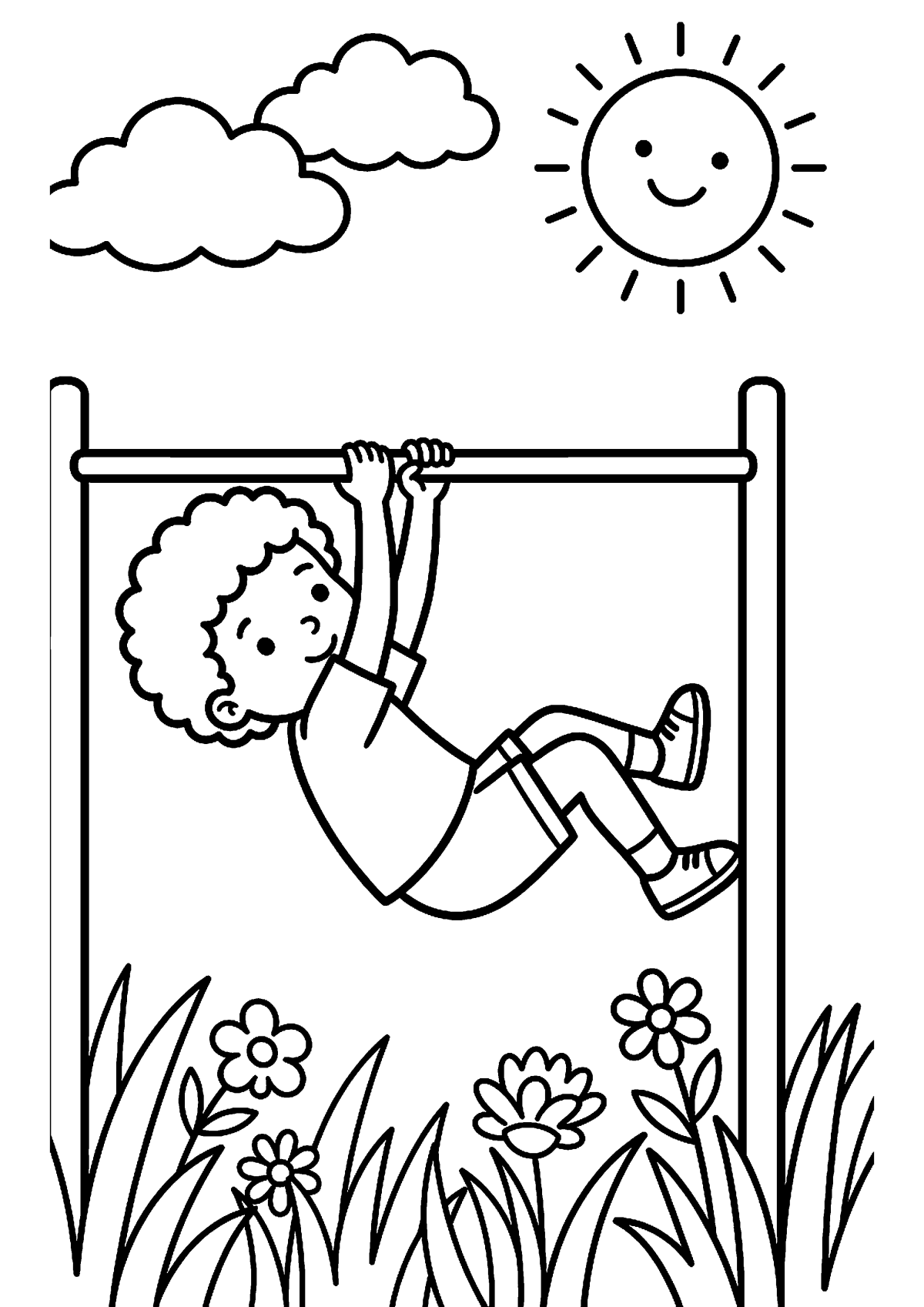 Kind op rekstok kleurplaat — gratis kleurplaat