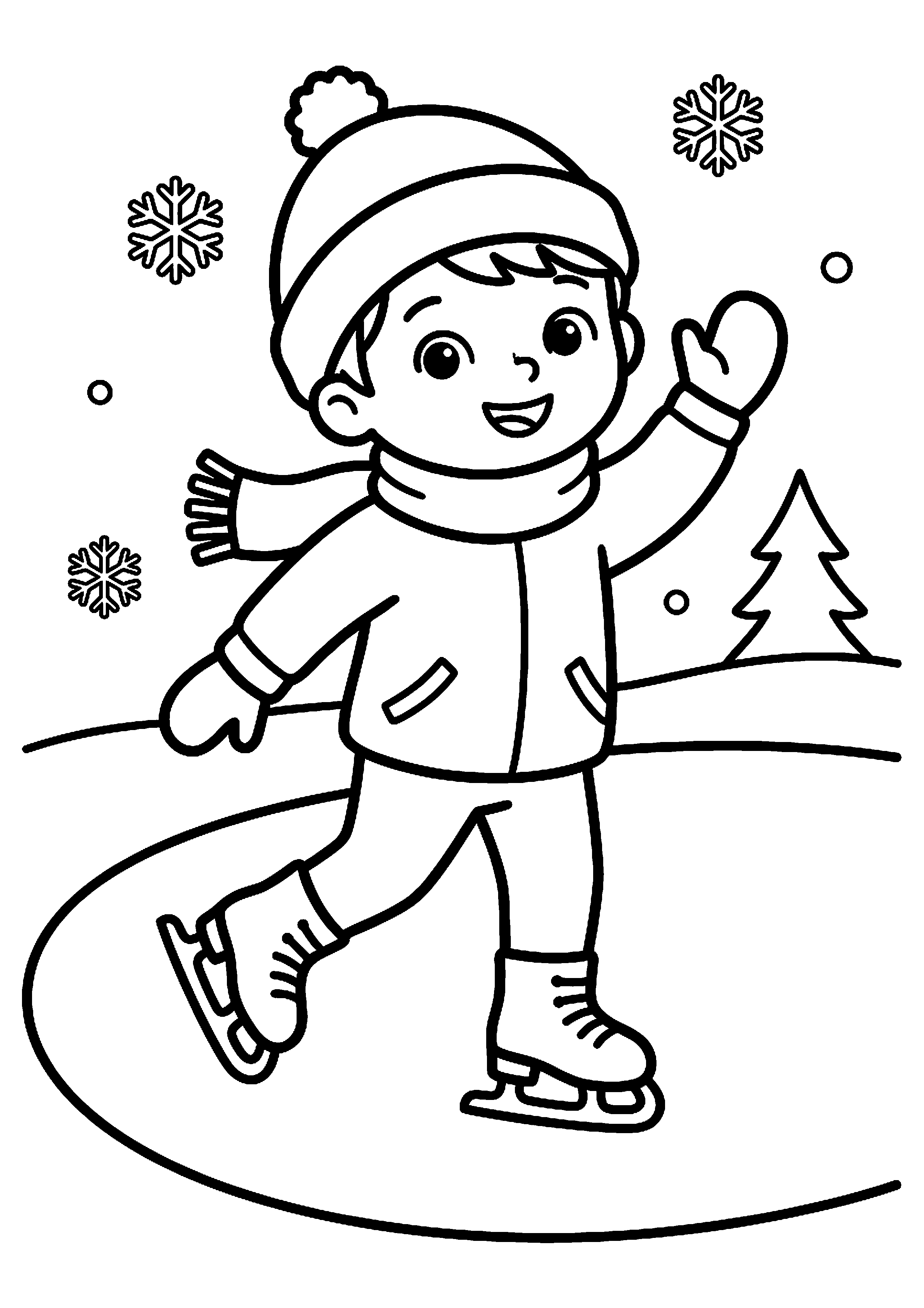 Kind schaatst op ijs kleurplaat — gratis kleurplaat printen