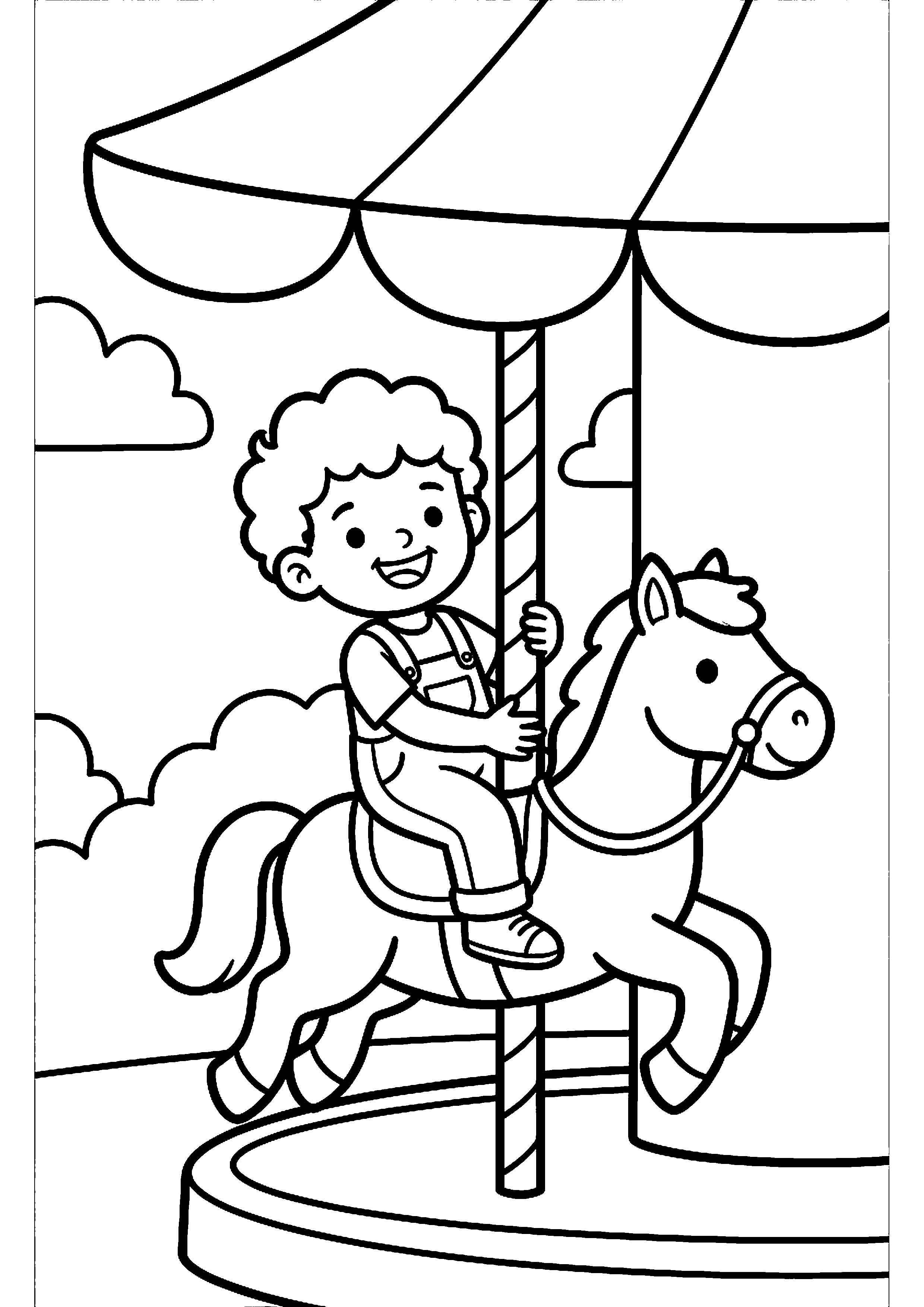 Kind zit in draaimolen kleurplaat — gratis kleurplaat