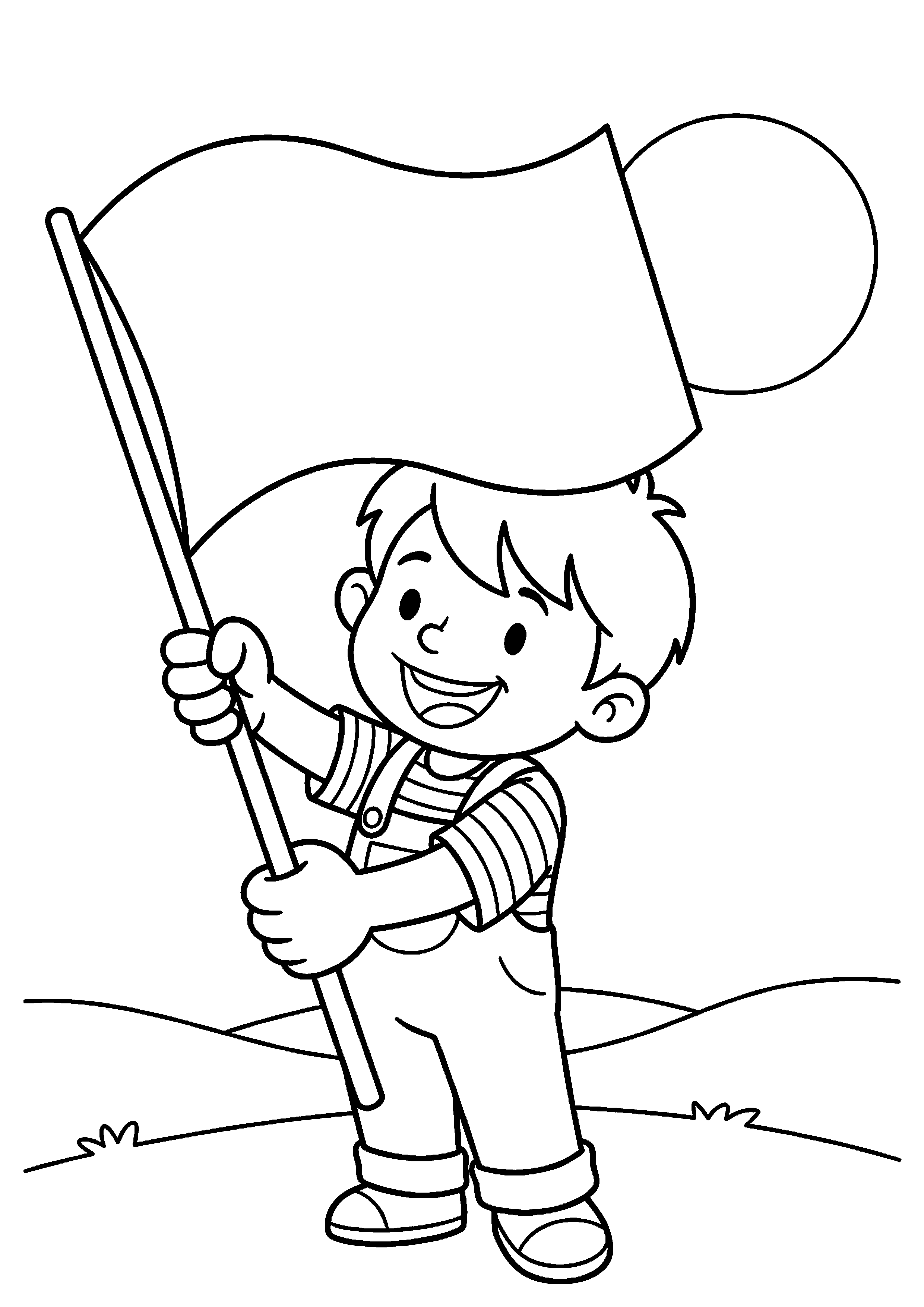 Kind zwaait met vlag kleurplaat — gratis kleurplaat printen