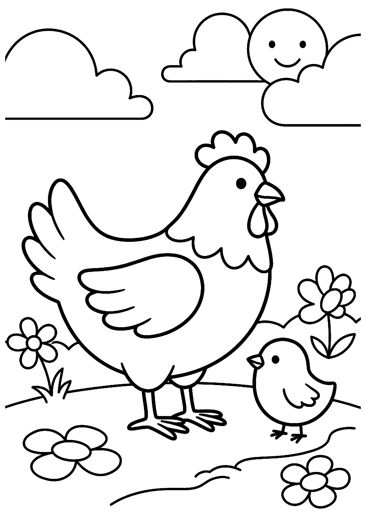 Kip met kuiken kleurplaat — gratis kleurplaat