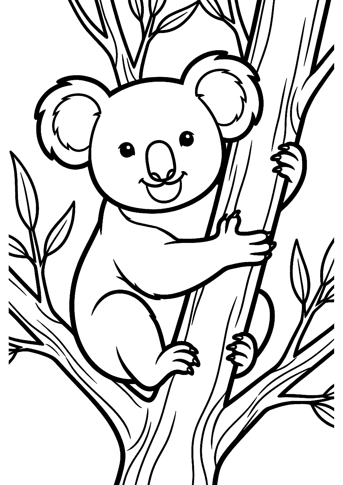 Koala in boom kleurplaat — gratis kleurplaat