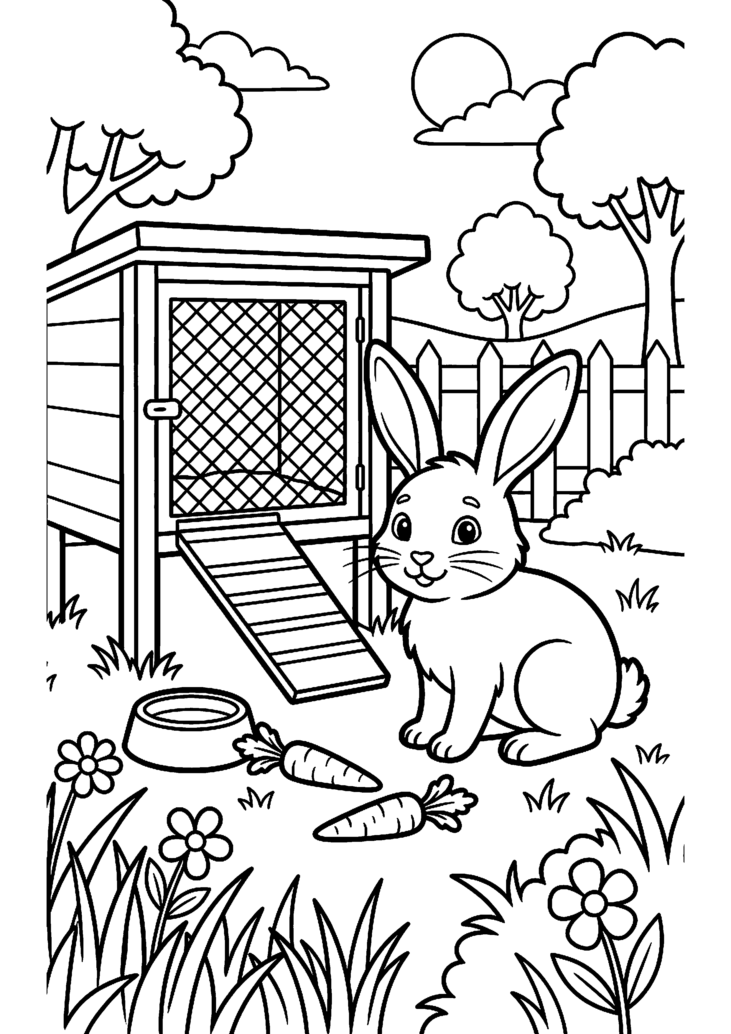 Konijn bij konijnenhok kleurplaat — gratis kleurplaat