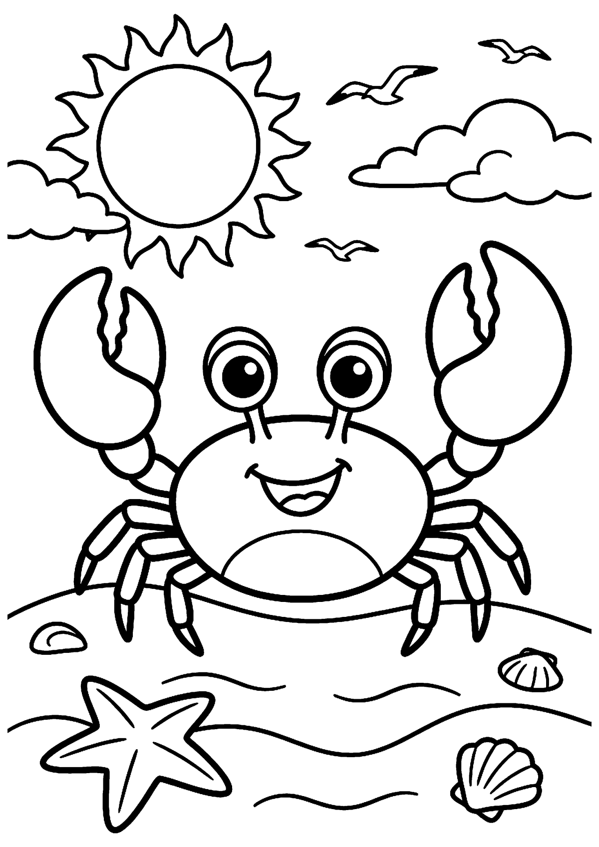 Krab op strand kleurplaat — gratis kleurplaat