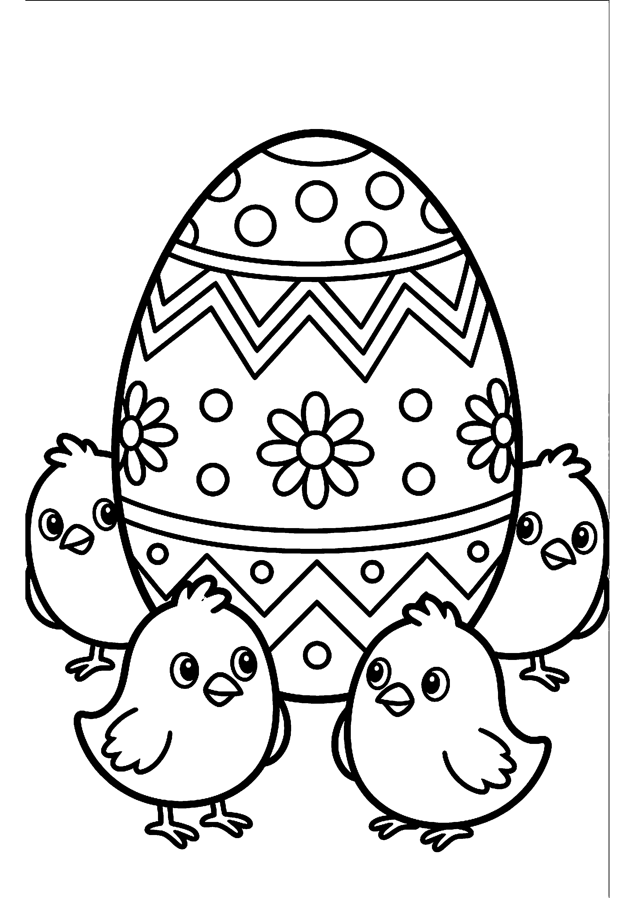 Kuikentjes rond groot paasei kleurplaat — gratis kleurplaat printen