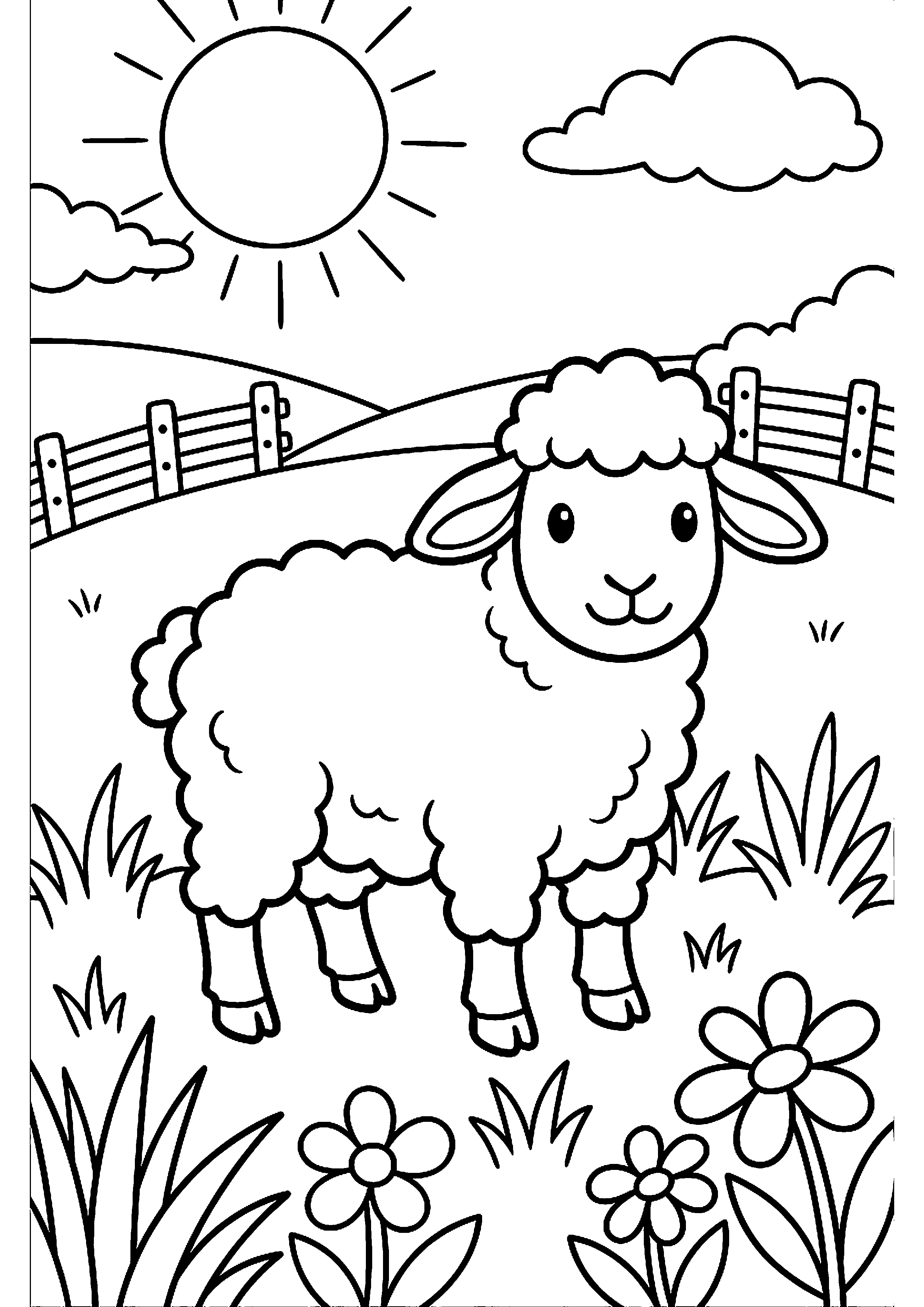 Lammetje in de wei kleurplaat — gratis kleurplaat printen