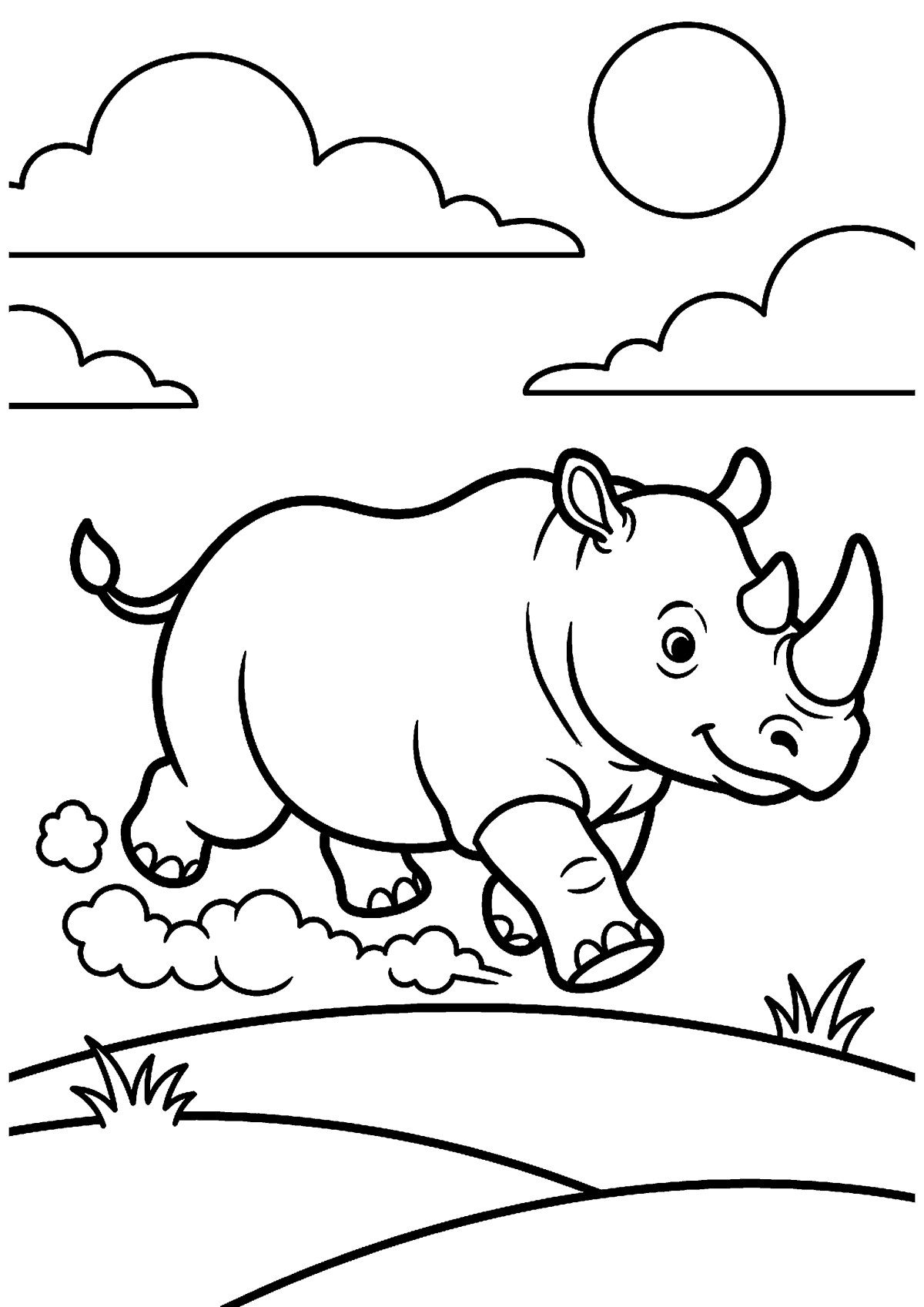 Lopende neushoorn kleurplaat — gratis kleurplaat printen