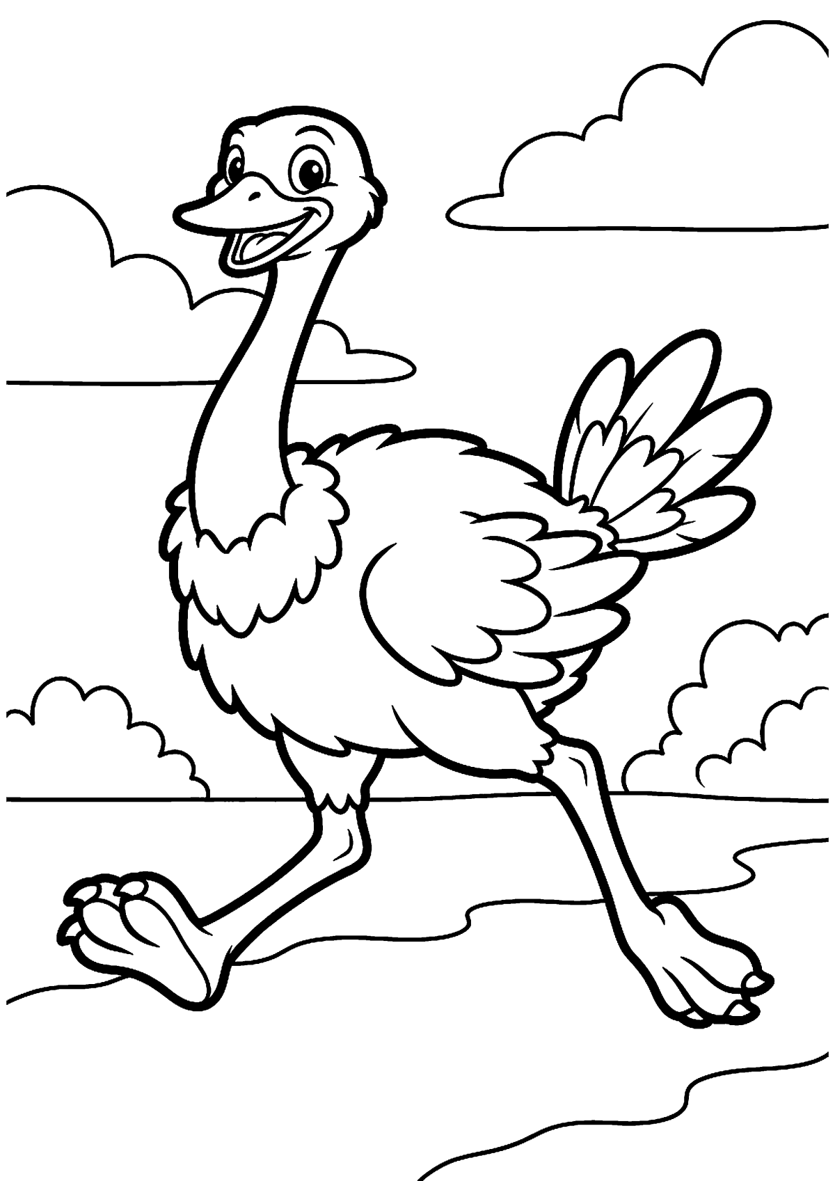 Lopende struisvogel kleurplaat — gratis kleurplaat
