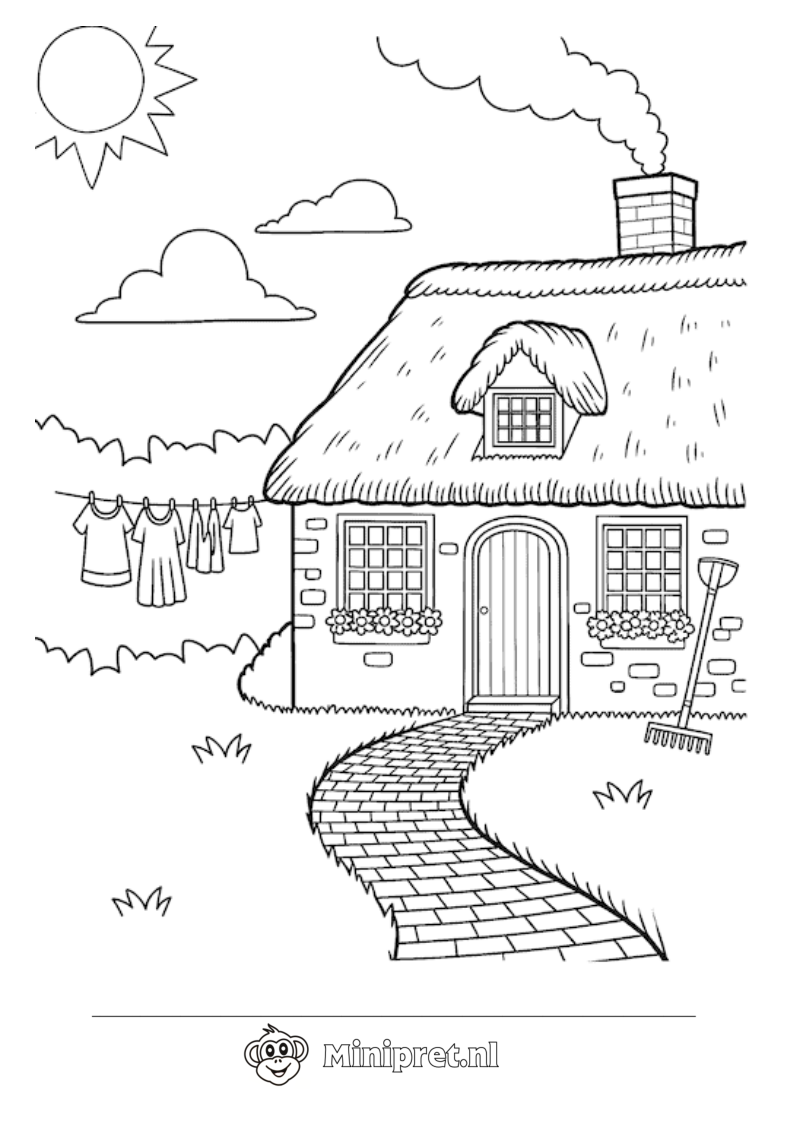 Boerderij met Tuin kleurplaat — gratis kleurplaat