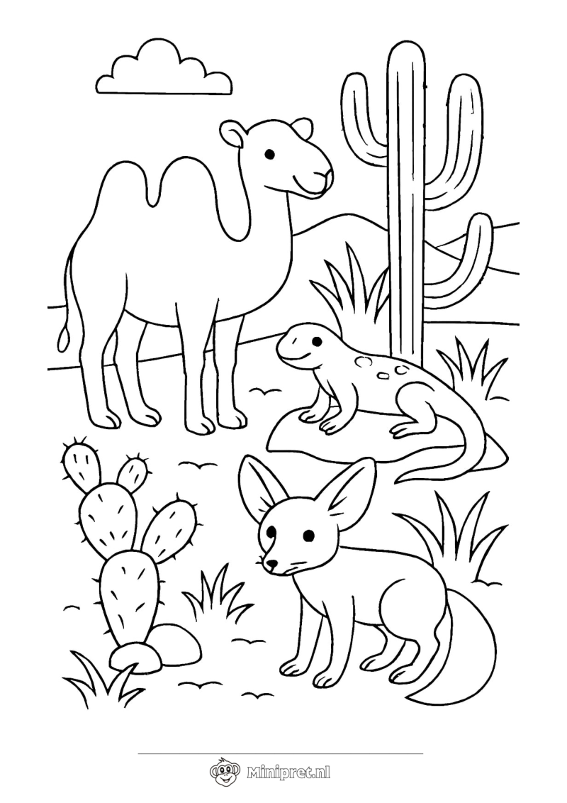 Dieren in de Woestijn kleurplaat — gratis kleurplaat printen