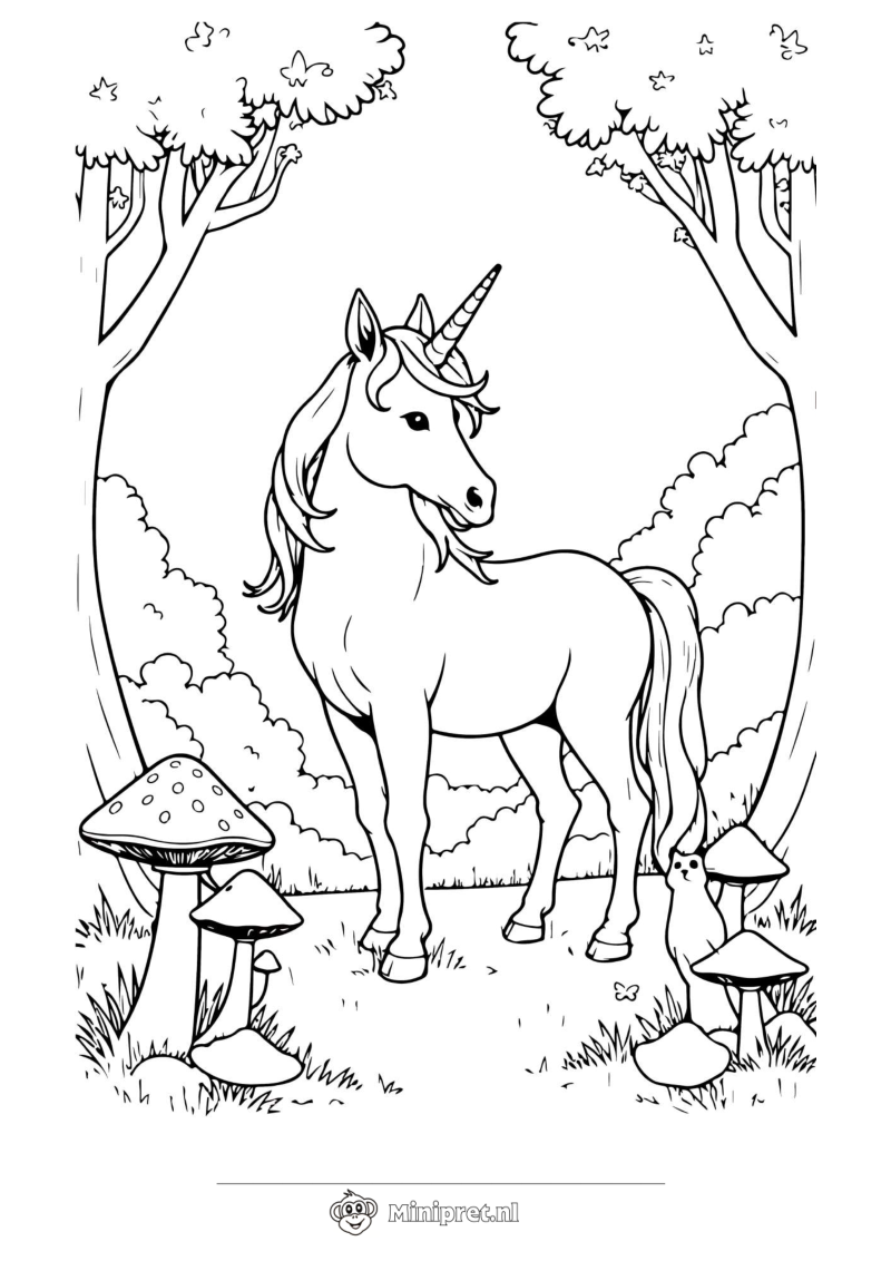 Eenhoorn in het Bos kleurplaat — gratis kleurplaat