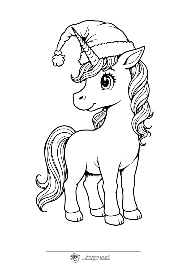 Eenhoorn met Kerstmuts kleurplaat