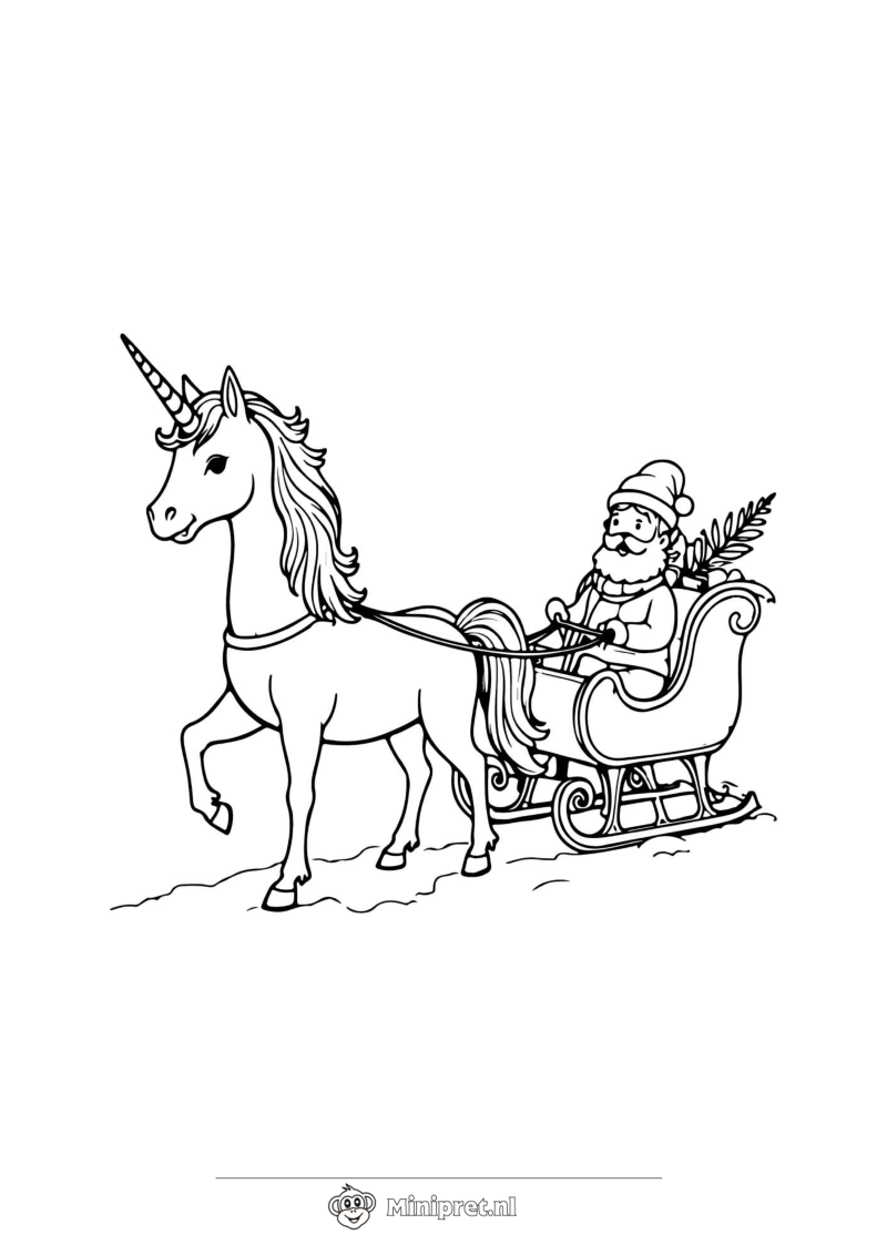Eenhoorn met Kerstslee kleurplaat