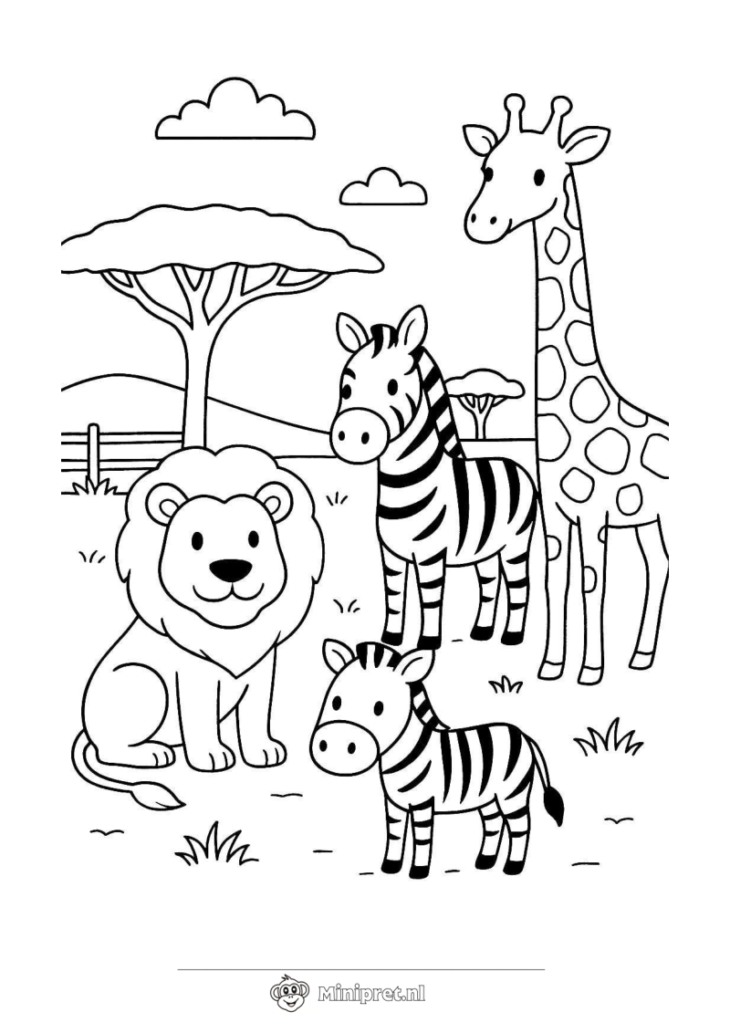 Giraffe en Zebra in Afrika kleurplaat — gratis kleurplaat